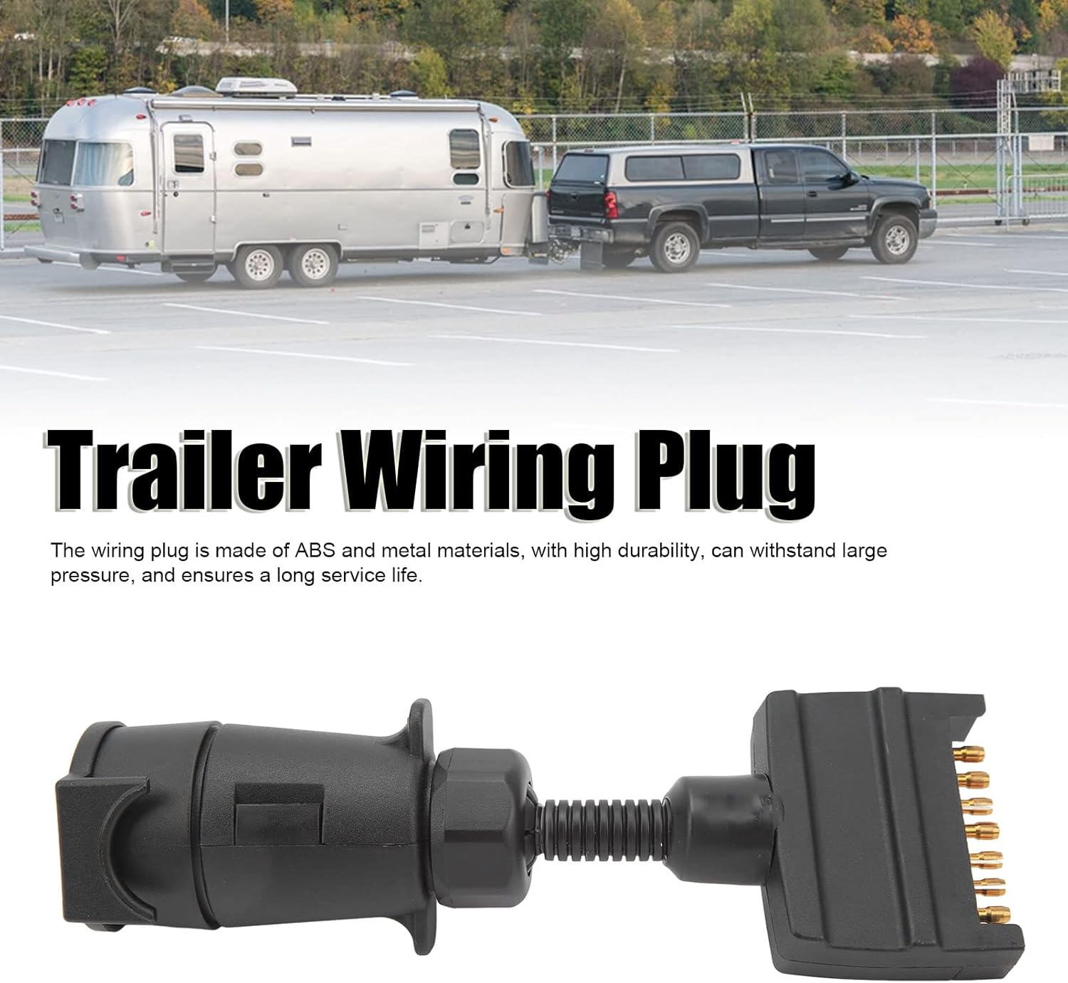 Ejoyous 7PIN Trailer Adapter Plug (Round Female to Flat Male) ABS + Metal Material, Weatherproof Durable Anti-Shake Anti-Loose, for Caravans/Boats/Trailers Stable Power Connection image number 3