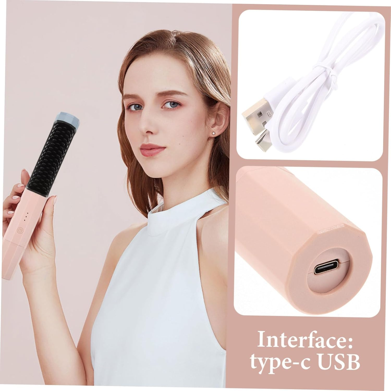 WOONEKY Portable Hair Straightener Comb Cordless Styler Heated Brush for Hair Types image number 1