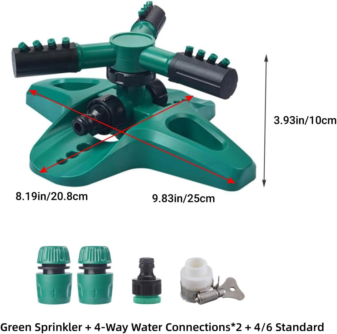 AIMALL 360 Degree Rotating Garden Sprinkler with 3-Arm Nozzle Adjustable Angle Water Cooling Lawn Irrigation System Includes 4-Way Hose Connectors 9.83X8.19X3.93In image number 6
