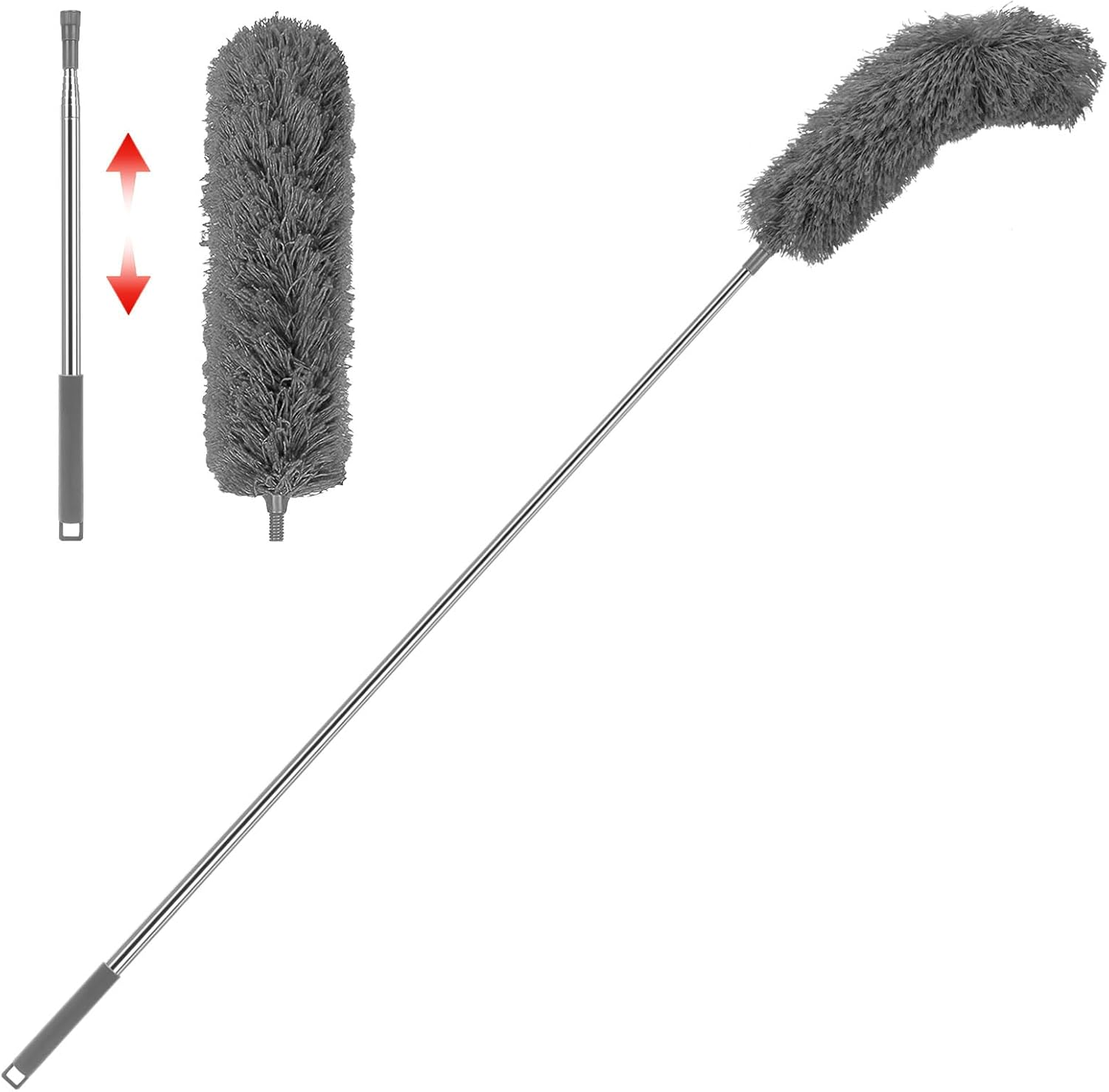 Ruaizel 8.2Ft Gutter Cleaning Tool from Ground, Adjustable Length Roof Gutter Cleaner Tools with Telescopic Pole, Telescopic Gutter Brush for Villas Townhouses Garden Leaves Ditch (Grey)