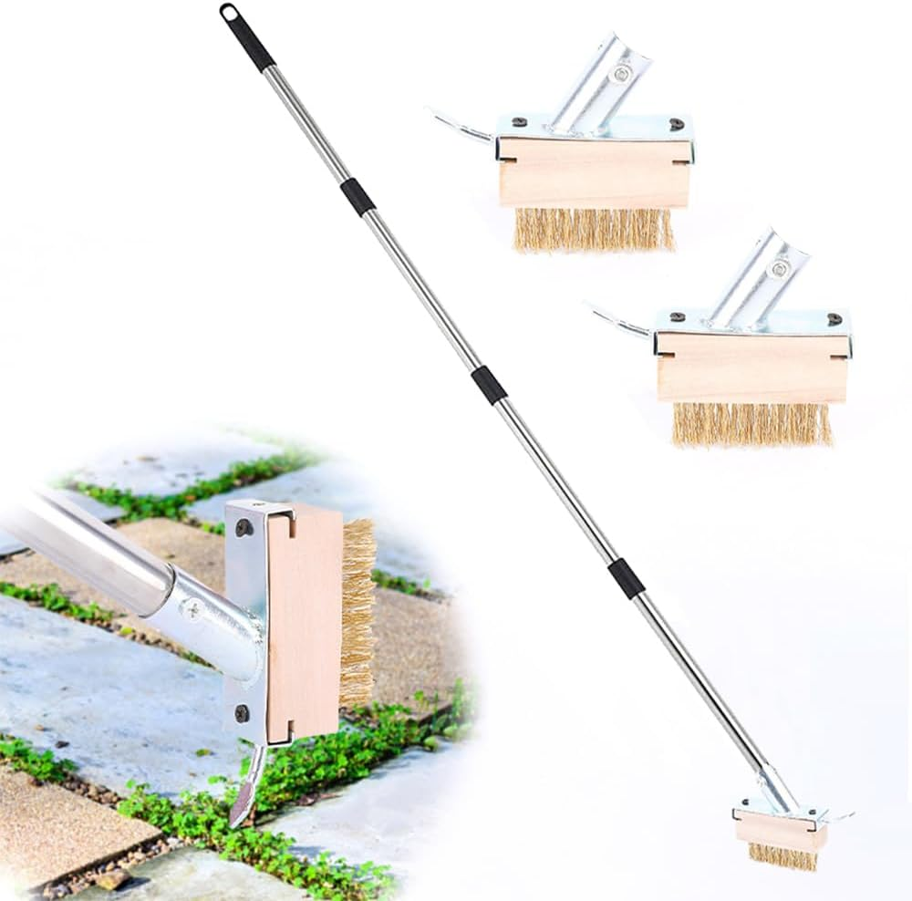 GUDAJIN Manual Crack Weeding Tool, Moss Weeder, Crack Weeder with Adjustable Stainless Steel Long Handle, Pulling Tool Brush for Deck, Patio, Sidewalk, Driveway Wall Cracks, Etc. image number 1