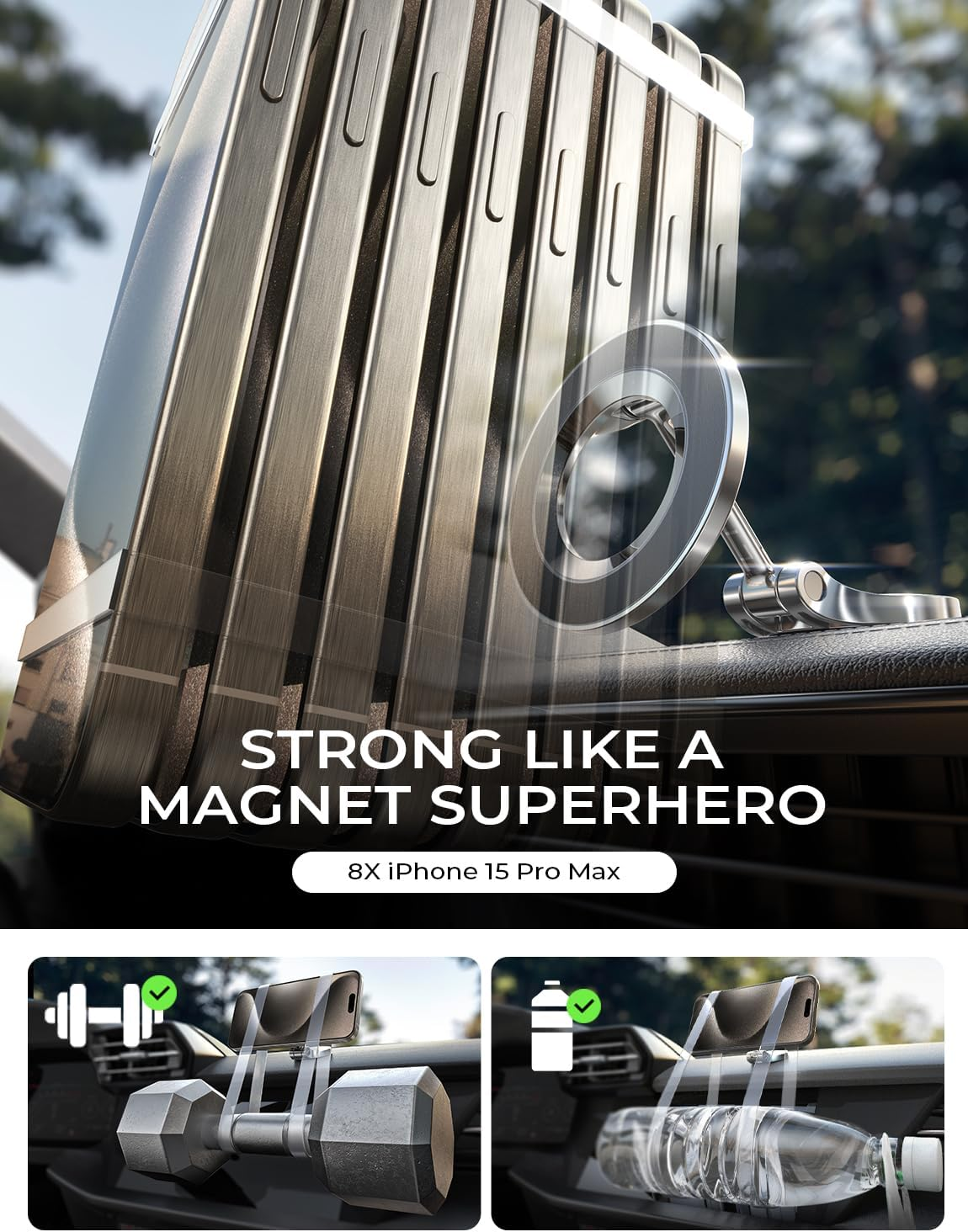 LISEN for Magsafe Car Mount [24 Permanent Magnets] Magsafe Phone Holder Car Accessories for Cars Magnetic Phone Car Mount for Iphone 16 GPS Car Holder Fits Iphone 16 Pro All Phones with Metal Ring