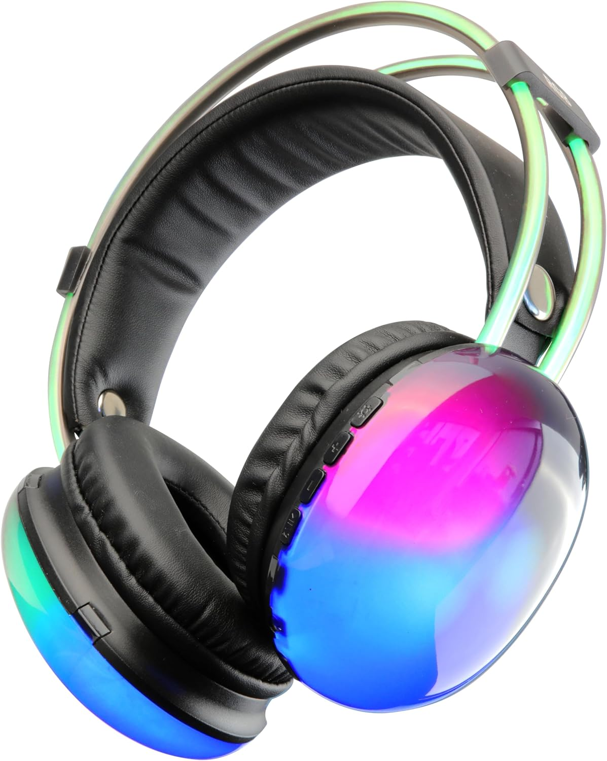 Laser RGB Wireless Bluetooth Headphones, RGB Lighting, 6 Hrs Playtime, Adjustable Headband - Supports AUX & Micro SD, USB C Charging - Compatible with Smartphone, Tablet, Laptop, MP3 Player image number 1