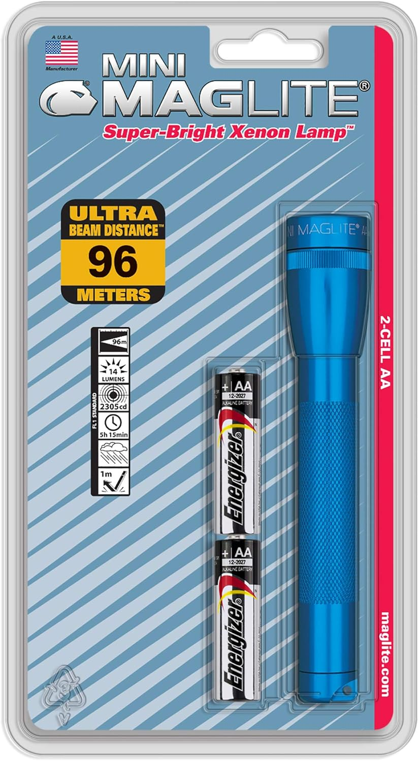 Maglite Mini Incandescent 2-Cell AA Flashlight with Holster, Blue