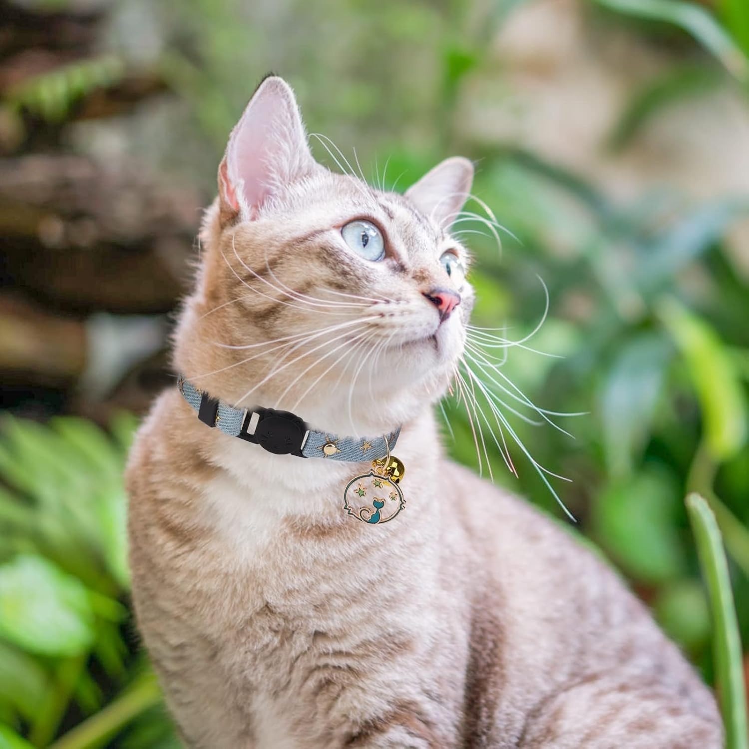 3 Pack Breakaway Cat Collars with Bell- Moon and Stars Pendant Cat Collar for Girl Boy Cats with Safety Buckle- Cute Kitten Collar Adjustable 8"-12" for Kitty Puppy Small Pets image number 4