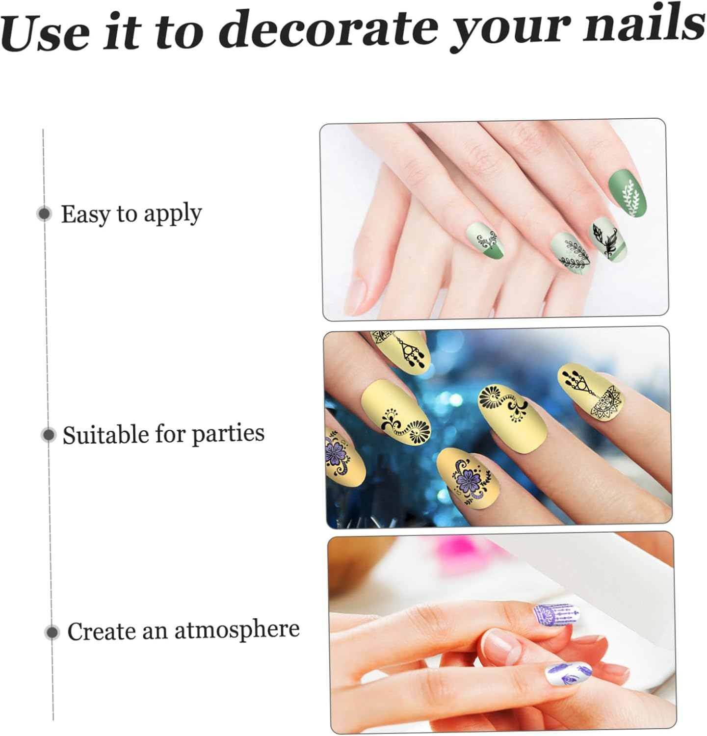 Vaguelly 3Pcs Nail Art Print Template Festival Nail Stencils for Manicure Winter Holiday Decor image number 1