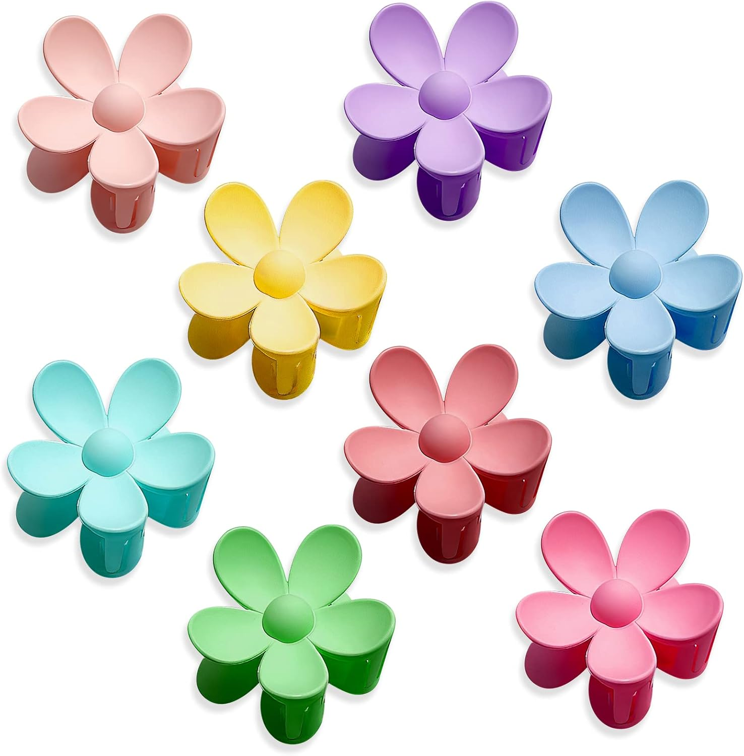 Pack of 8 Hair Clips Flower Hair Clips Yellow Blue Green Pink Purple Rose Red Light Blue Orange Colourful Hair Clips Large Hair Clips Women Acrylic Colourful Hair Clips Small Hair Clip Thin Hair Clips for Girls image number 5