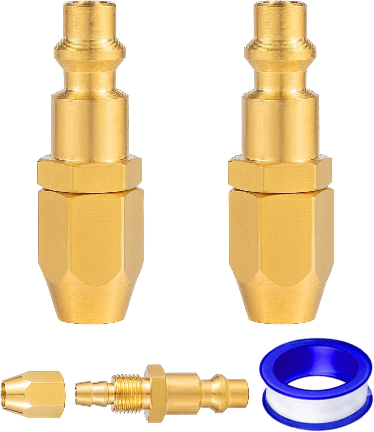 Premium Solid Brass 2PCS Pneumatics Reusable Replacement Fitting 1/4" Barb for 1/4-Inch ID Polyurethane Air Hose with 1/4" NPT Rigid Replacement image number 4