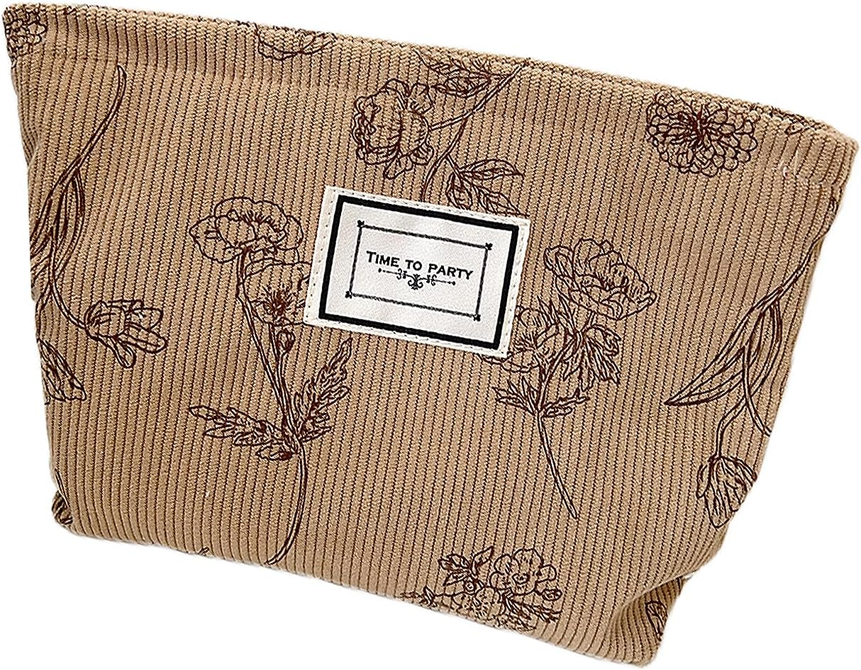 Gidary Cosmetic Bag Makeup Bag Preppy Cute Corduroy Toiletry Bag for Women Travel Essentials (White)