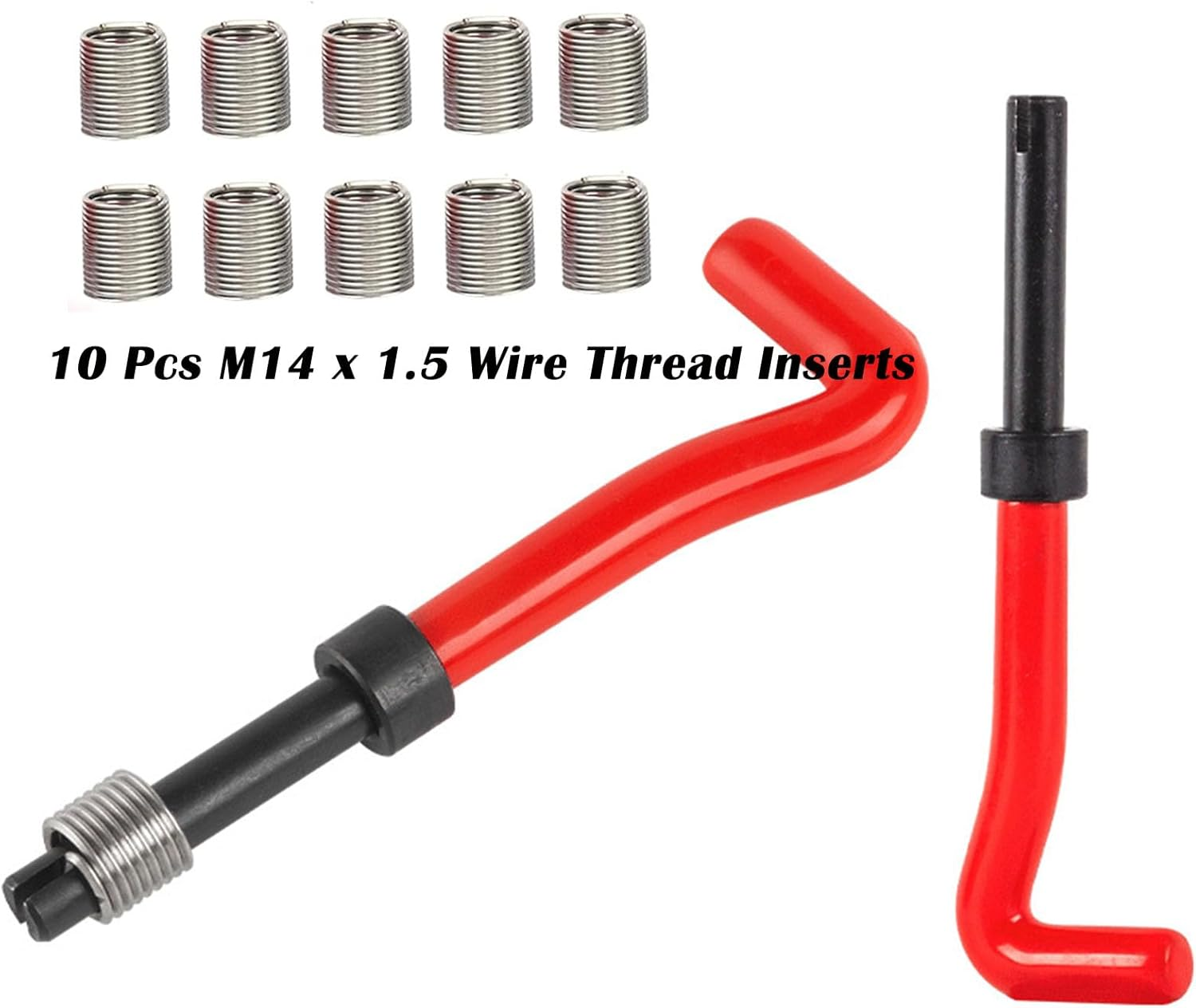 15Pcs Thread Repair Kit, M14X1.5Mm Metric Helicoil Thread Repair Insert Kit with HSS Drill Bits Taps Threaded Inserts Screw Tap Installation Breaking Tool for Auto Repairing image number 3
