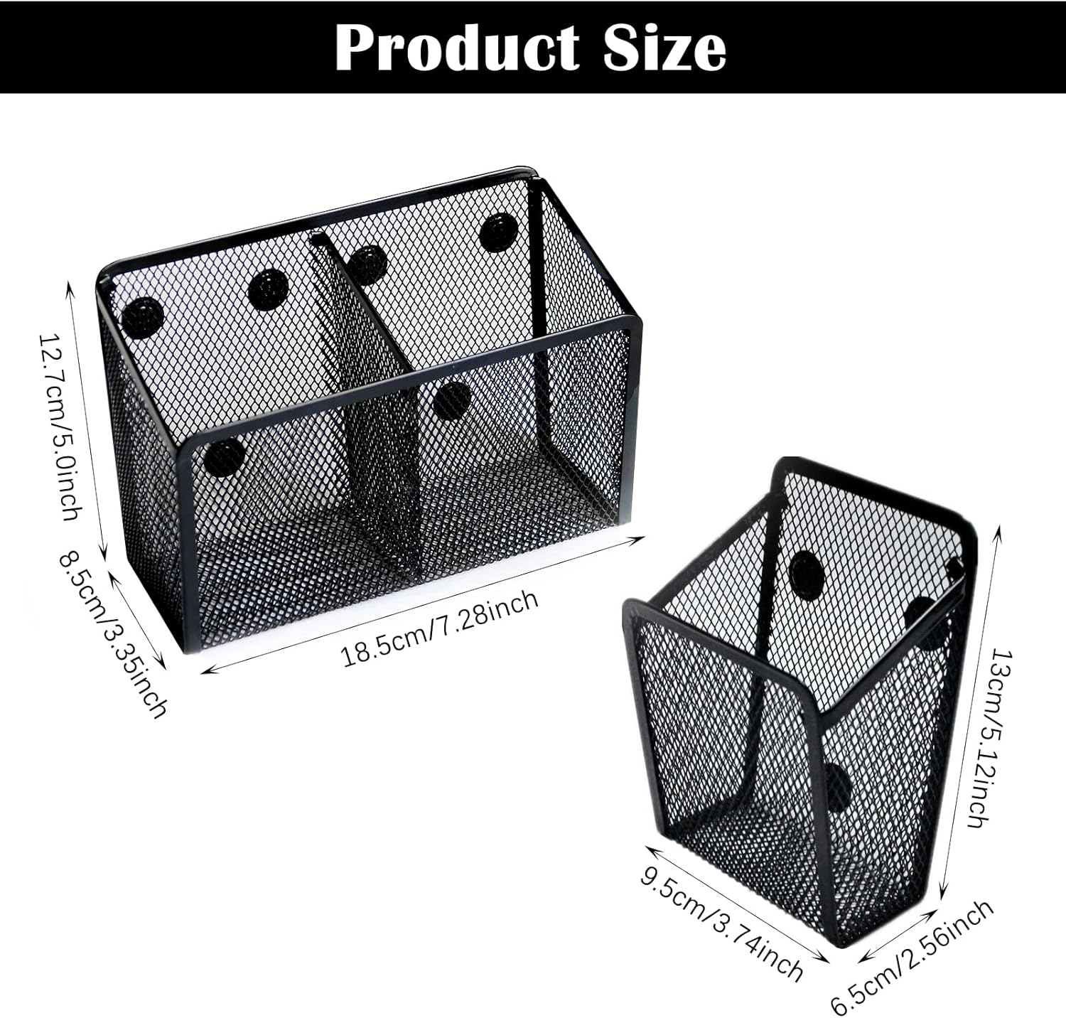 3Pcs Magnetic Pencil Holders, FHDUSRYO Magnetic Metal Storage Basket Organizer, Magnets Mesh Pen Marker Holders with Large Compartments for Whiteboard Refrigerator Office School Locker Kitchen image number 2