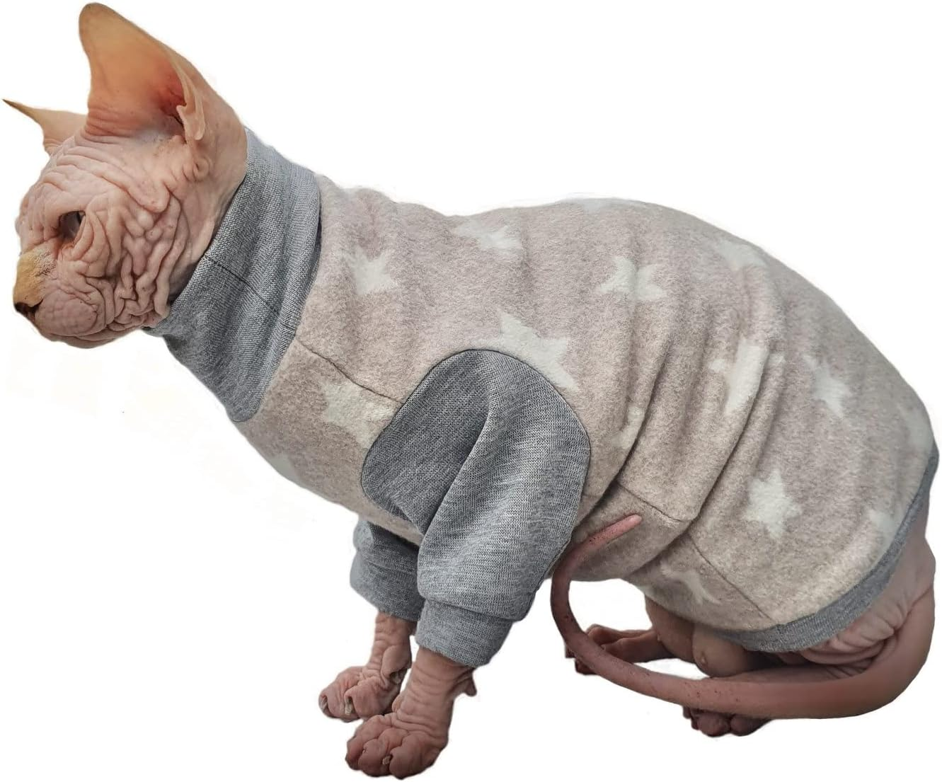Kotomoda Hairless Cat'S Cotton Stretch Winter Sweater Sort Stars. Organic Fleece for Sphynx Cat (X-Small) image number 5