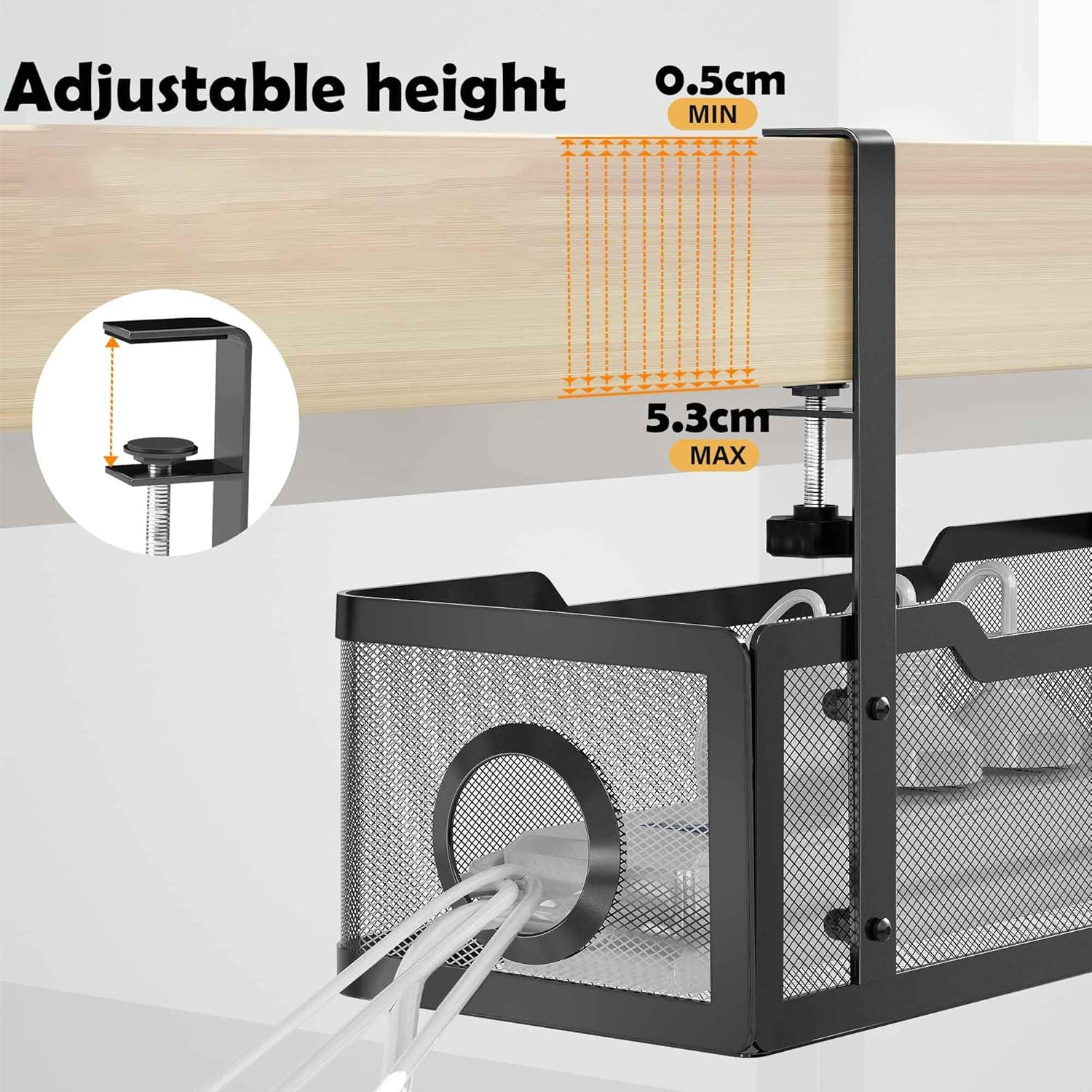 YDCZTYGY under Desk Office Cable Accessories Storage Management Tray Cord Organiser (Black) - White image number 2