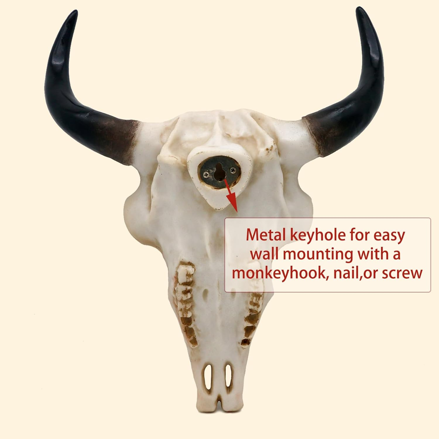 Boho Cow Skull Wall Decor - 9.3&rdquo; L Faux Bull Skull Wall Handing Resin Animal Steer Head Ornament Western Bohemia Room Ideas Decorations