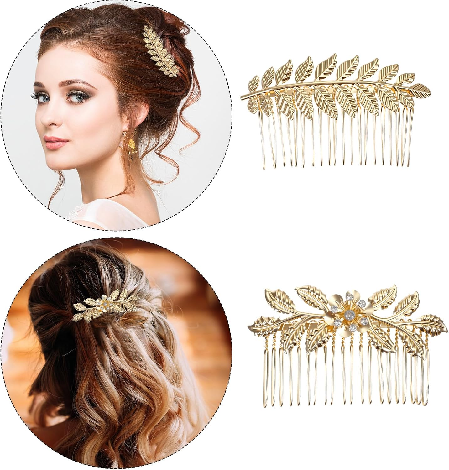 Pack of 5 Hair Accessories Wedding Crystal Flowers Hair Clips Retro Gold Pin Combs Bridal Rhinestone Hair Comb for Clip Bridal Hairpiece Golden Hair Combs for Women Bridesmaid image number 5