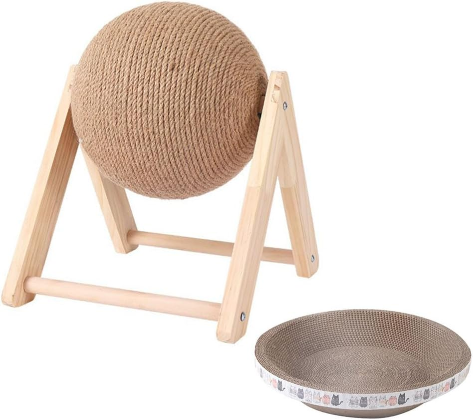 Cat Scratcher Toy with Sisal Ball, Durable Sisal Cat Scratching Ball with Stable Stand Wooden Cat Scratching Ball Cat Scratching Board Durable Cat Scratching Post Indoor Interactive Pet Toy