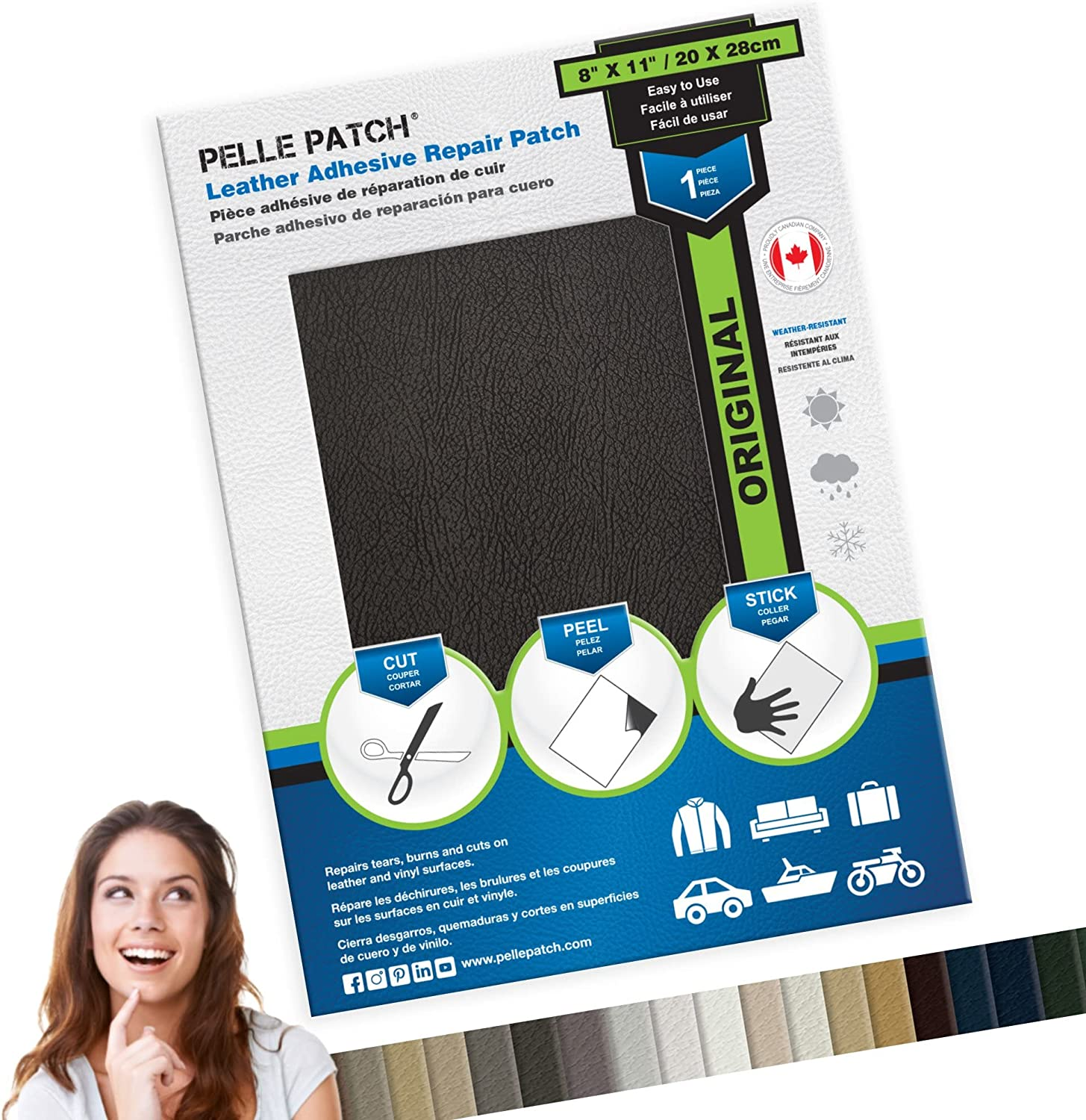 Pelle Patch - Black Leather Patch Car Seat Repair Kit - 25 Colors Available - Original 8X11 - Black