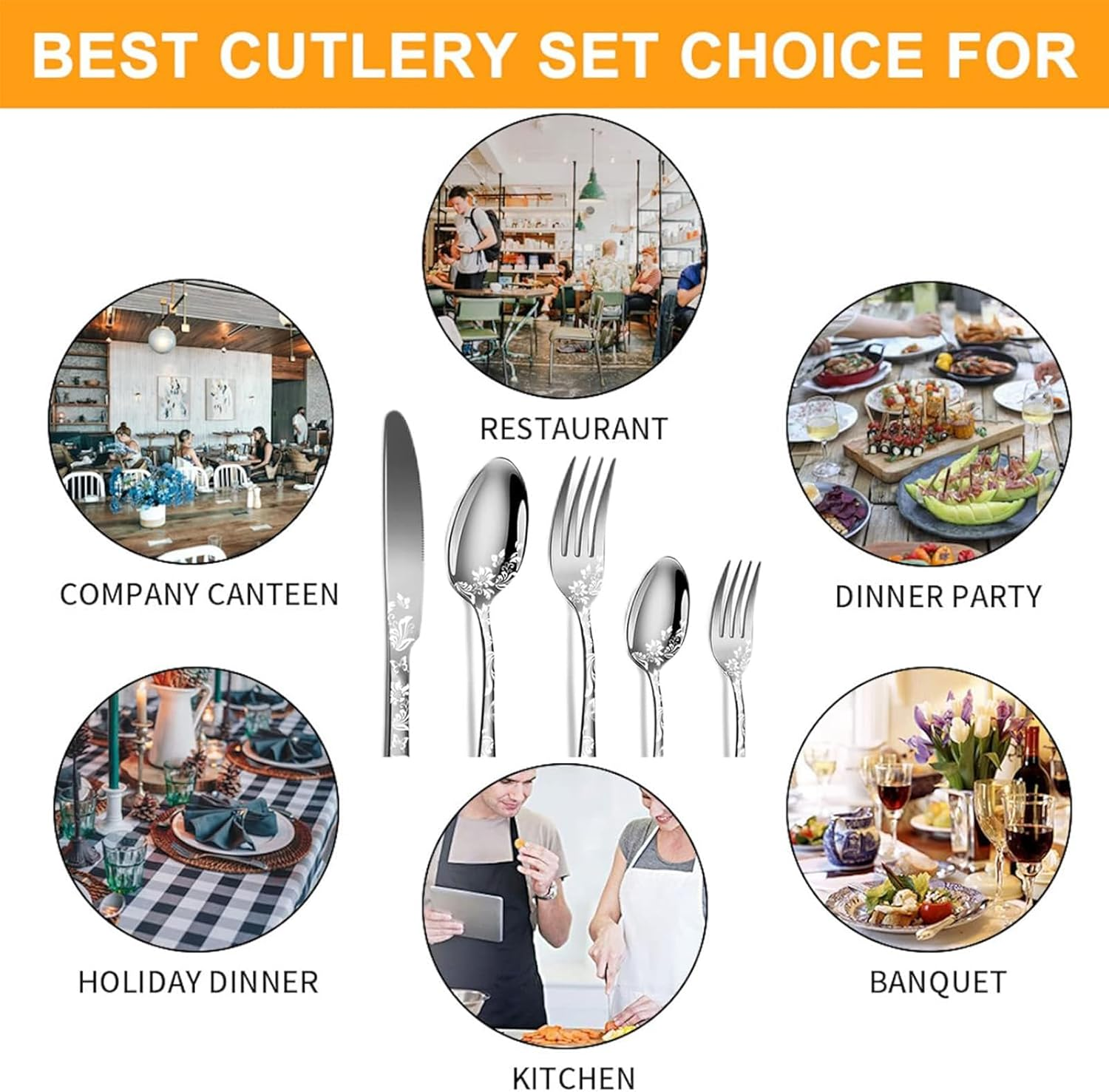 20Pcs Stainless Steel Flatware Set, Unique Flower Pattern Silverware Set Service for 4 People, Silver Cutlery Set with Knives/Forks/Spoons, Mirror Polished Utensil Set for Kitchen, Dishwasher Safe image number 4