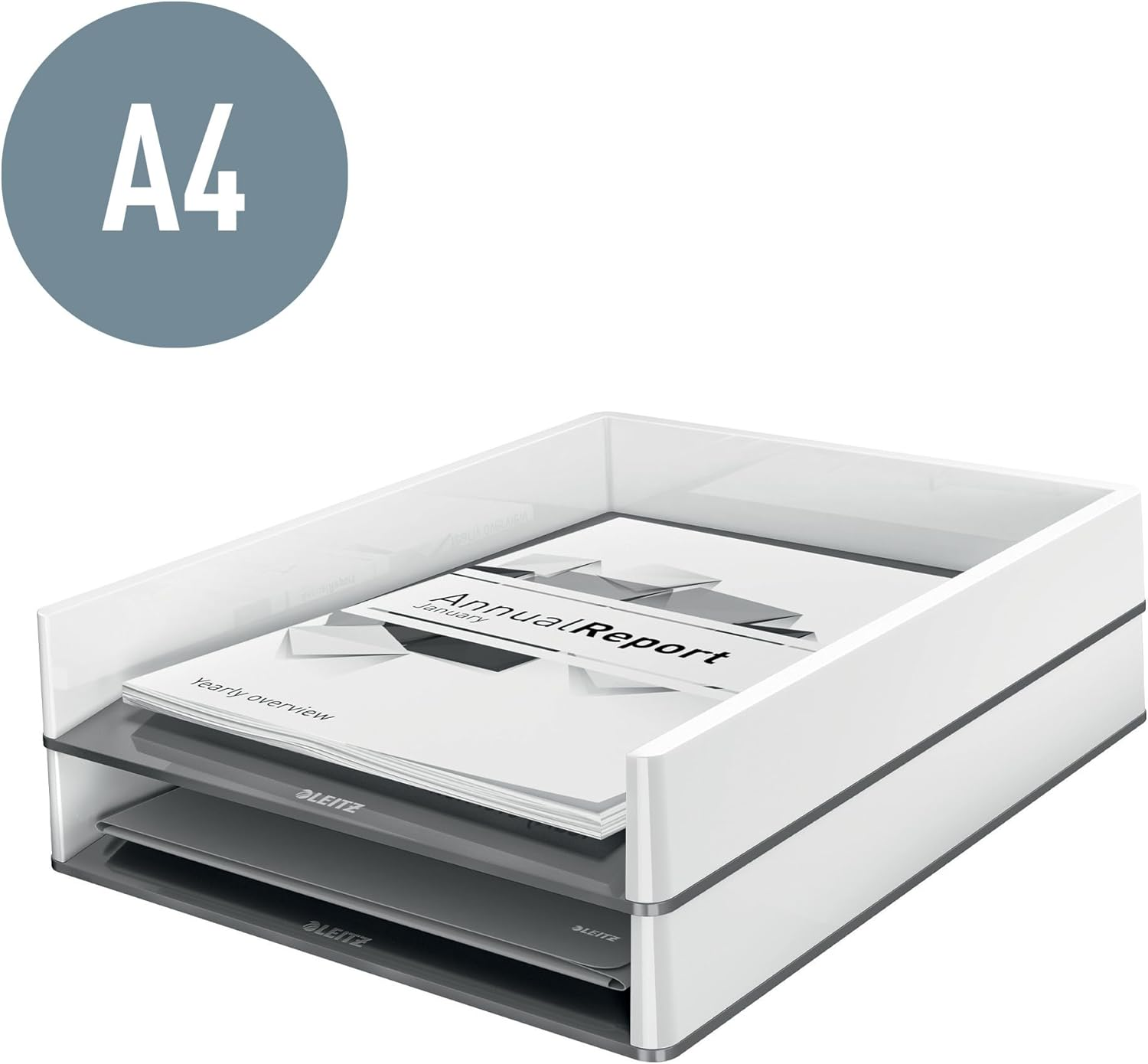 Leitz Wow A4 Letter Tray, Letter Tray in Premium Quality, Stackable Storage Compartment as Desk Organiser, Ideal for Office, Home Office & School, Red, 53611026 image number 2