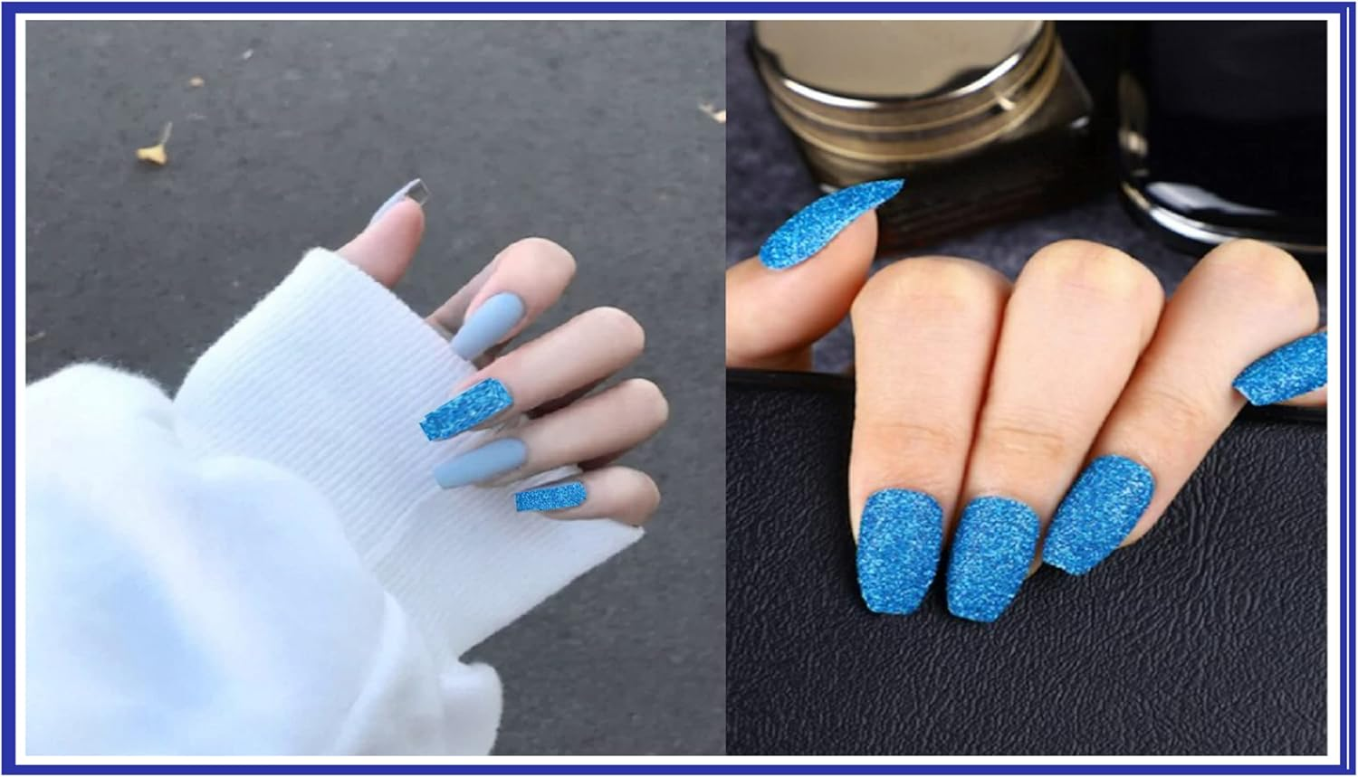 VIKSON INTERNATIONAL 24 Pcs Set of BLUE MATTE Finish Nails False Nails Acrylic Full Fake Nails with 1 NAIL GLUE STICKER SHEET image number 4