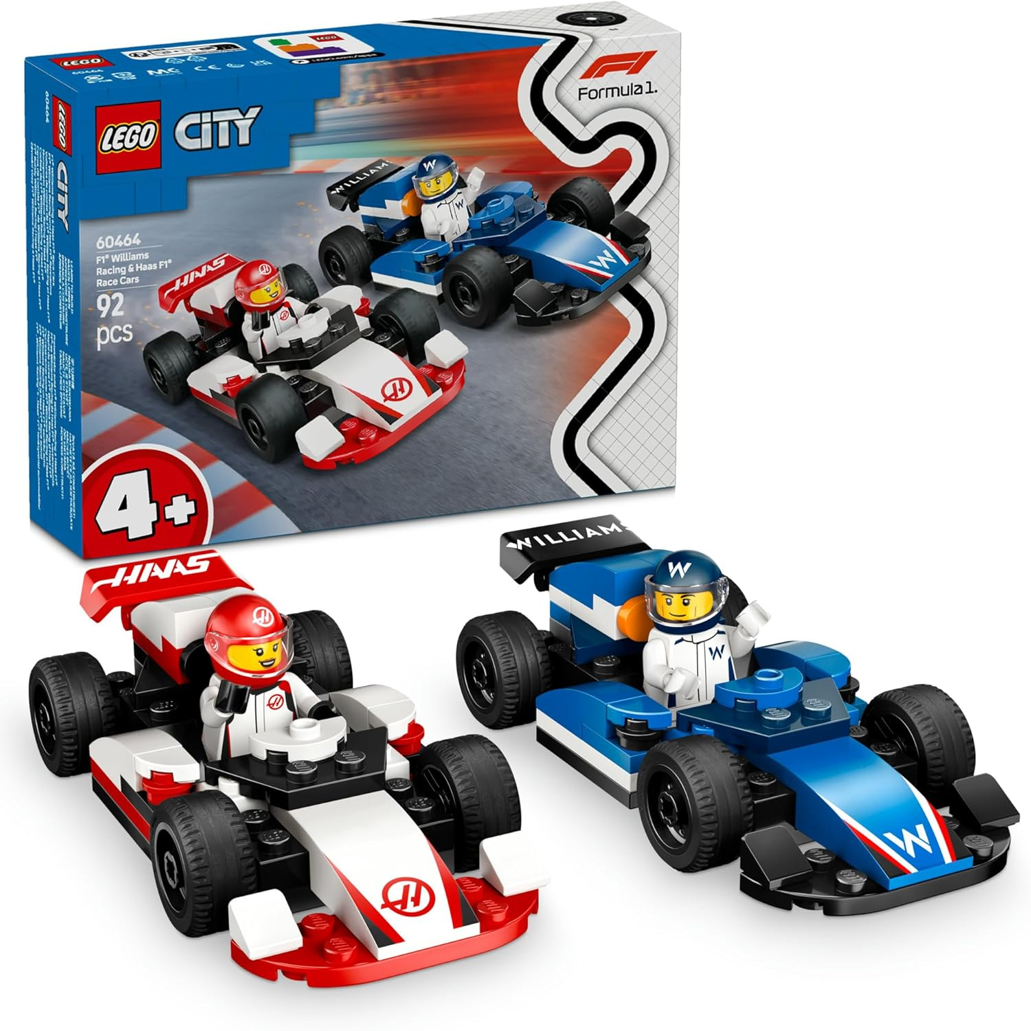 LEGO City F1 Williams Racing & Haas F1 Race Cars Building Toy for 4+ Year Old Boys, Girls & Toddlers, Formula 1 Construction Set with 2 Kids Toy Cars and 2 Driver Minifigures, Model Kit for Fans 60464 image number 4