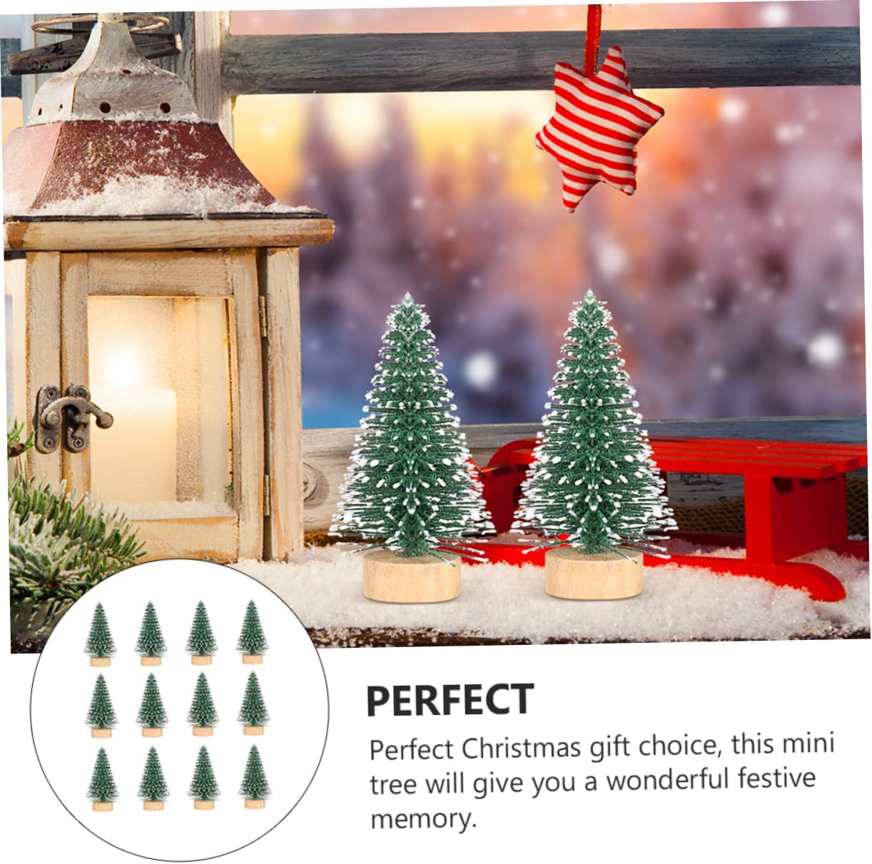 12Pcs Mini Adornment Christmas Tree Ornaments Covered for DIY Craft Tree Decorations image number 1