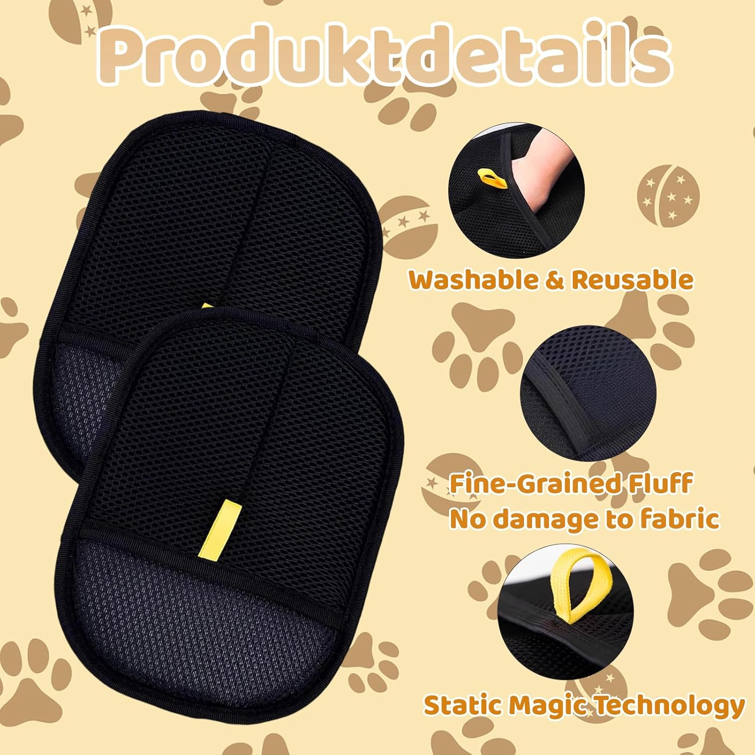 KRYMXAR Fellmagnet Gloves, Set of 4, Gloves for Removing Pet Hair, Cat Hair Glove for Sensitive Care, Lightweight and Comfortable for Pets and Furniture image number 3