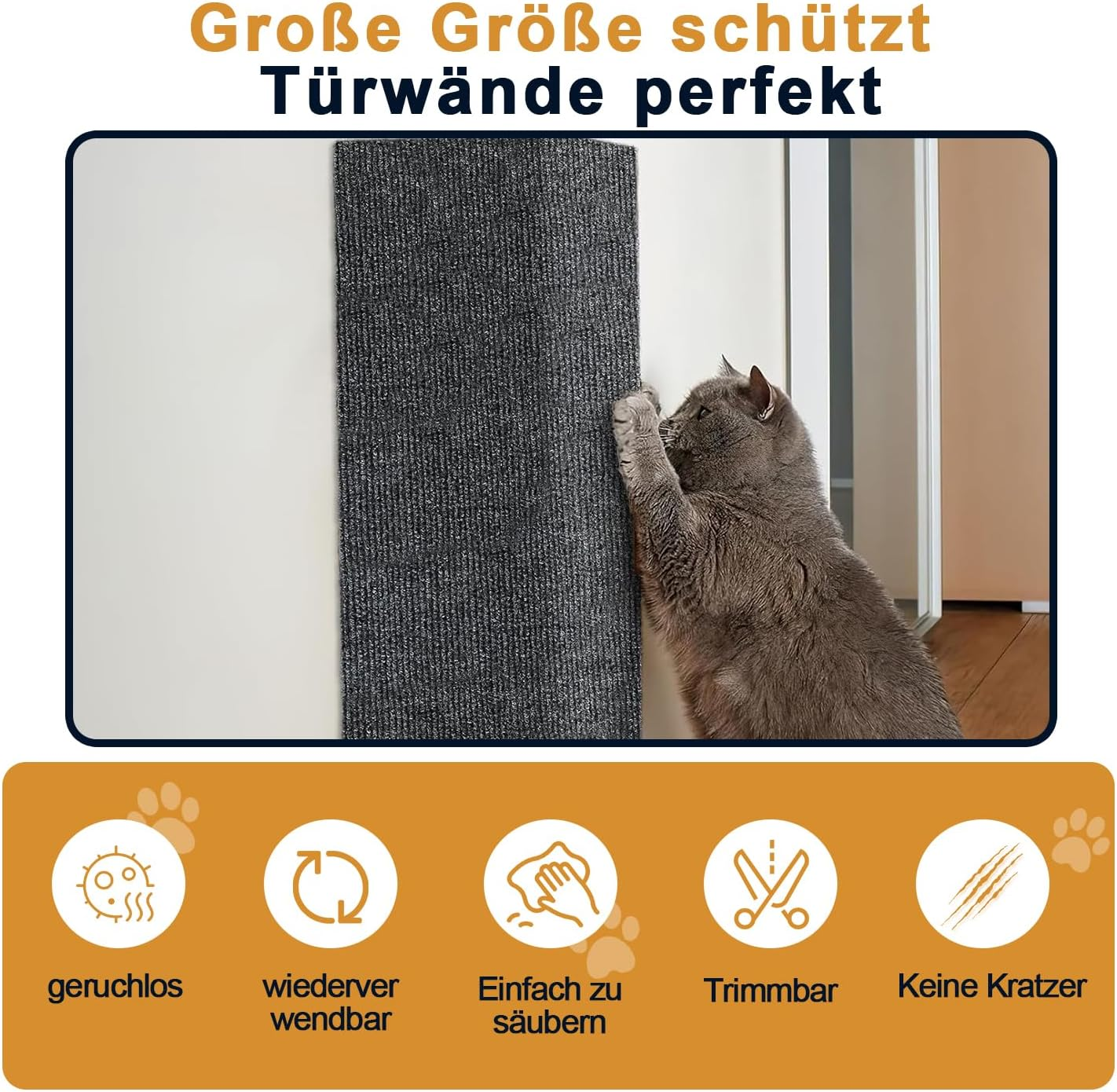 Topbine Pack of 2 Self-Adhesive Cat Scratching Mats, 30 X 100 Cm, Trimmable Cat Scratching Boards, Grey, Self-Adhesive Scratching Mat, Cat Scratching Boards, DIY Trimmable Carpet Mat for Protects