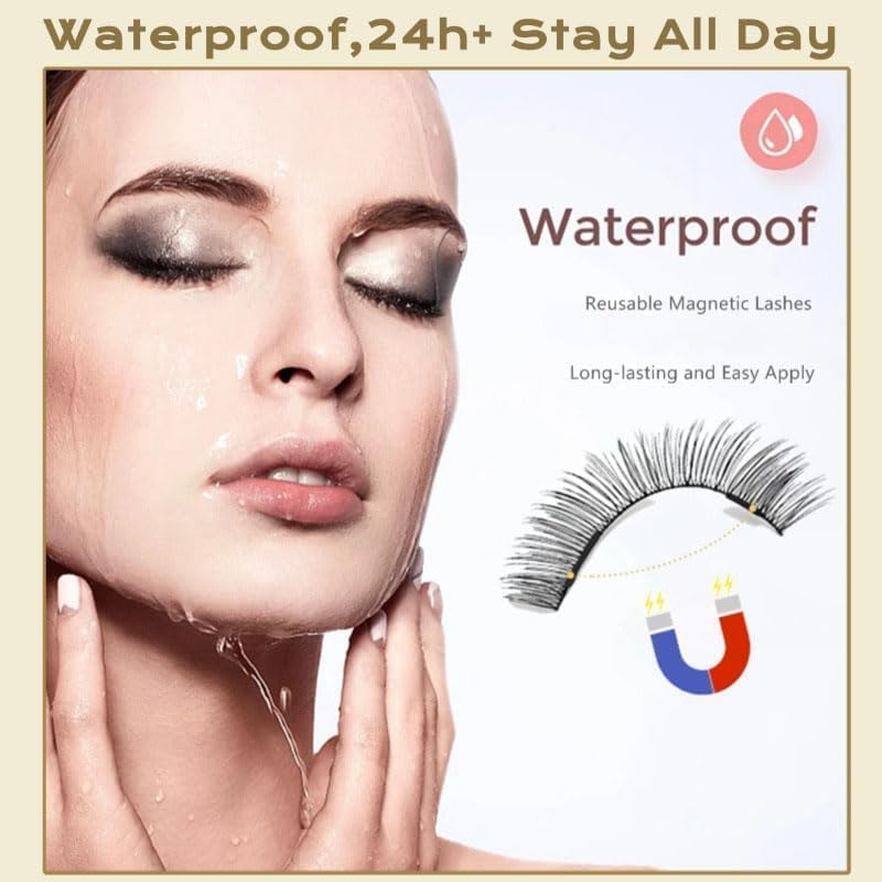 Magnetic Eyelashes Kit with Applicator, Magnetic Eyelashes, Natural Look 3D Effect, No Glue No Eyeliner Needed, Waterproof & Reusable- D Curl Faux Mink False Lashes（2 Pairs ） image number 3