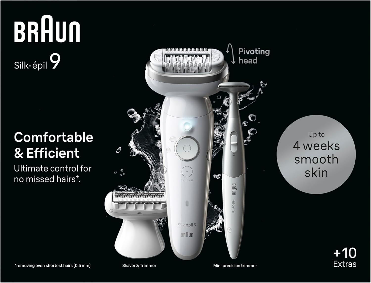 Braun 9-241 3D Silk-&Eacute;pil 9 Epilator for Wet and Dry, Lasting Smooth Skin, Silver image number 1