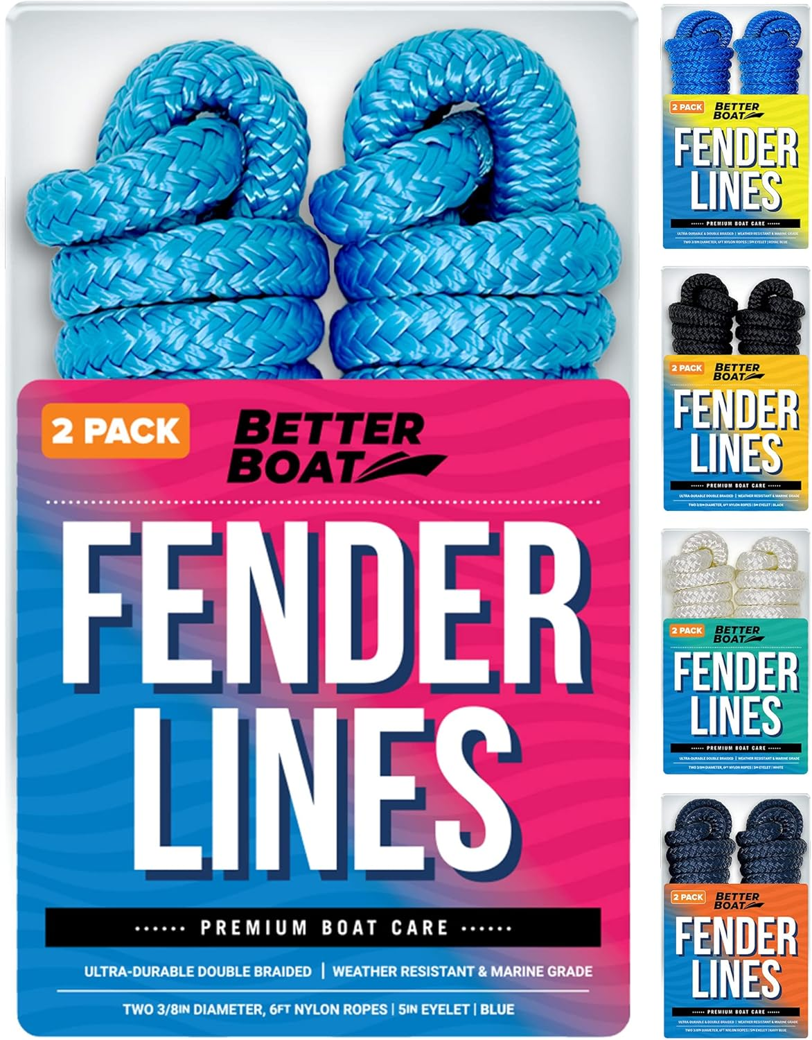 Better Boat 2 Pack Black Marine Grade Double Braided Nylon Dock Line with Loop, 6 Feet X 3/8 Inch, Compatible with Boat Bumpers Fenders