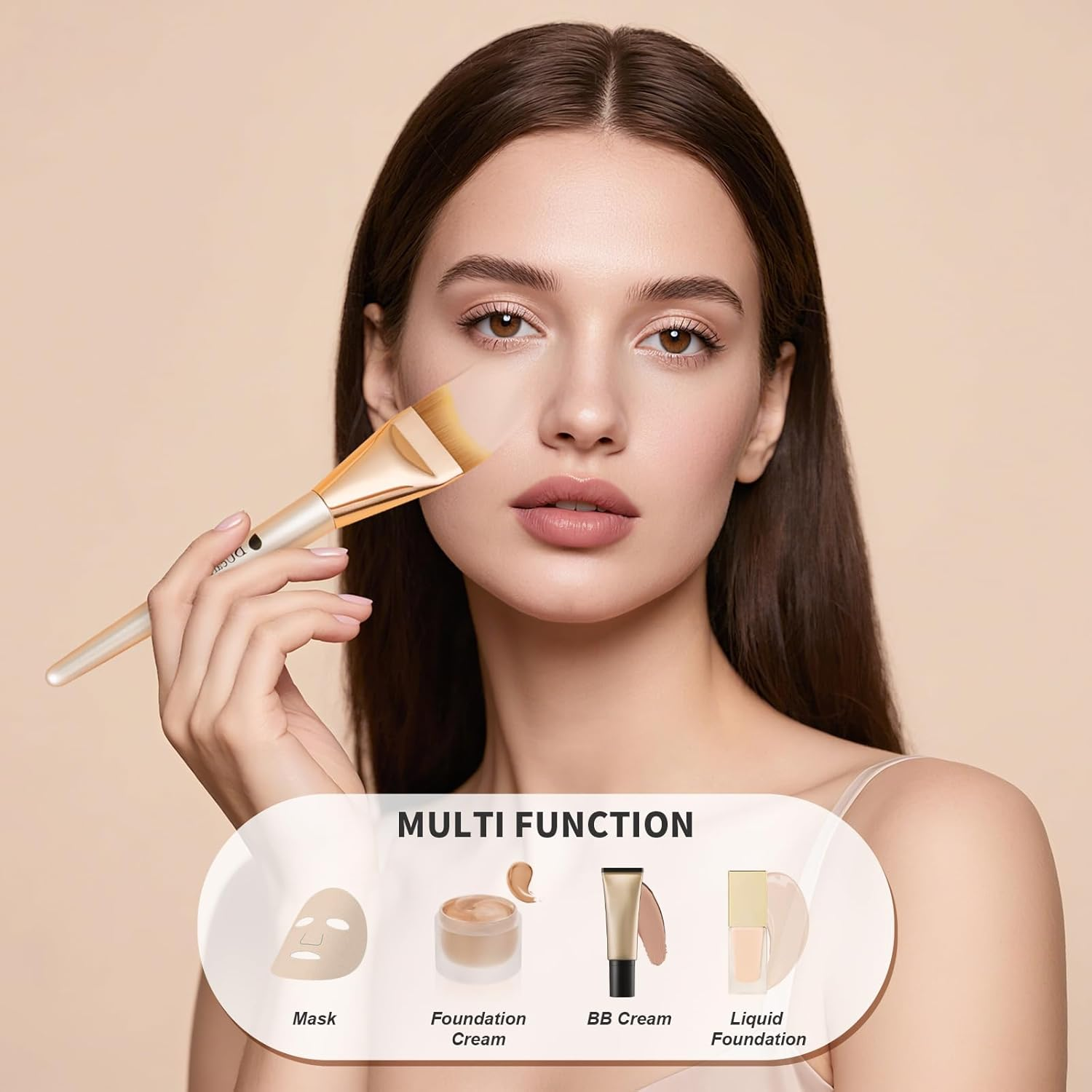 Ducare Foundation Brush, Ultra Thin Angled Makeup Brush, No Trace Facial Brush Face Makeup Brushes for Liquid Foundation, Blending Cream, Mask, Mud, Mixed Mask（Gold） - Dual-Ended Black image number 7