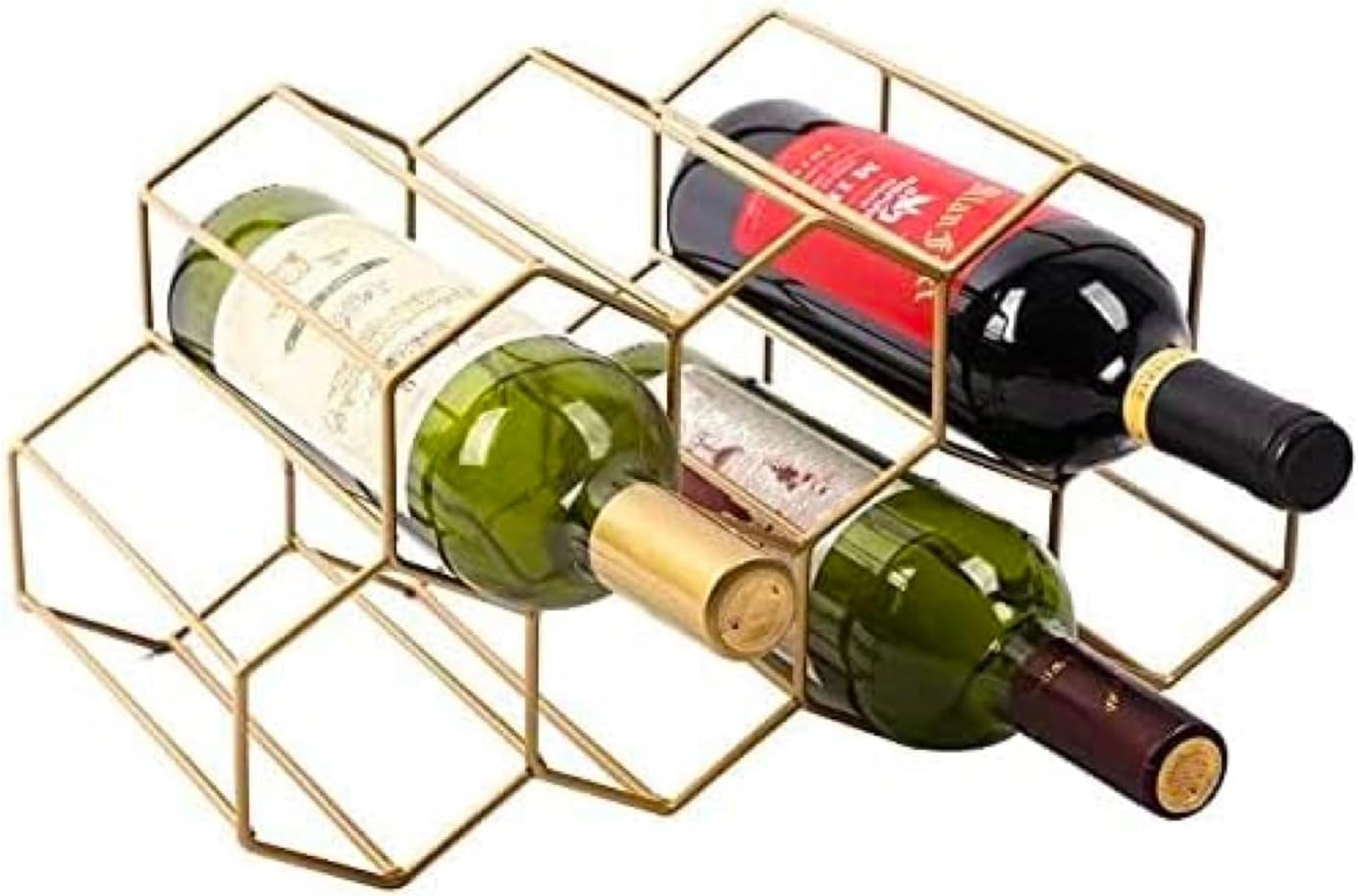 Urban Deco 9-Bottle Wine Rack - Industrial Metal Storage Shelf, No Assembly Space-Saving Design for Kitchen Countertop/Coffee Bar/Pantry (Gold, 9 Bottles)