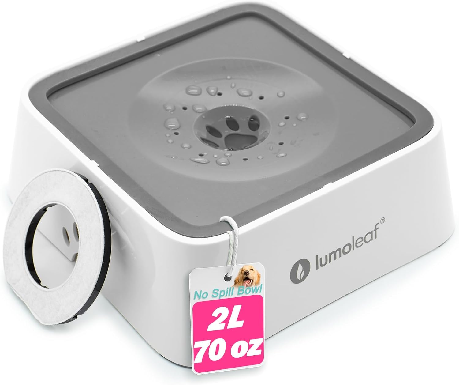 Lumoleaf No Spill Water Bowl for Dogs with Filter, 70Oz/2L, Slow Feeder for Messy Drinkers, Drip-Free & Splash-Proof Design (Grey, 70 Fl Oz) (Grey 70 Fl Oz)