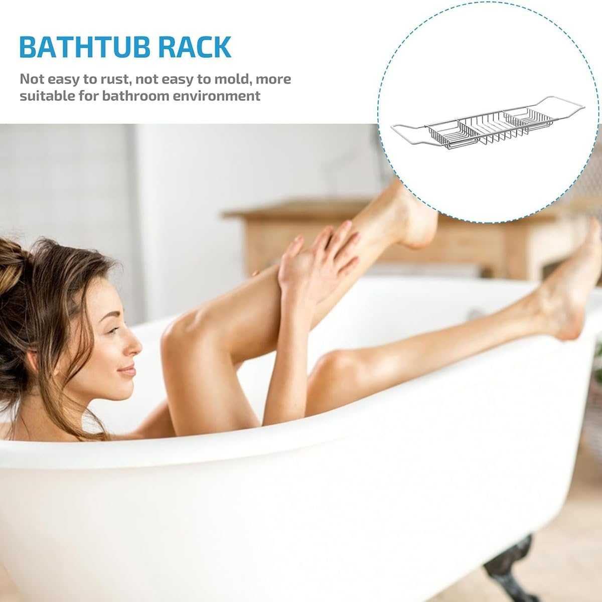 AIMALL Multi - Functional Bathtub Caddy - 24.4&times;7.87&times;2.36In Durable Metal Bathroom Storage Rack, Space Saving for Toiletries, Tablet, Book - Silver image number 2