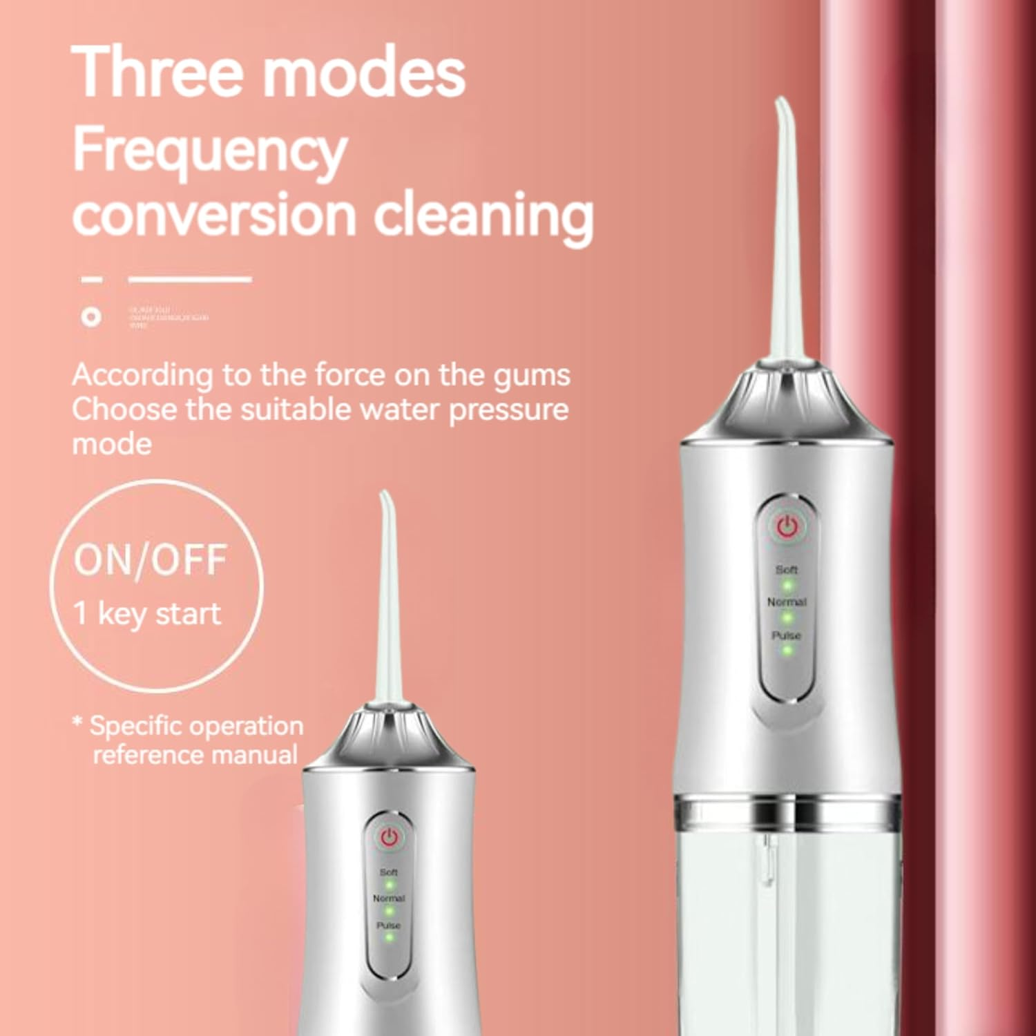 Water-Flosser-Teeth-Cleaner, Rechargeable - Waterproof, Portable Cordless Dental Oral Irrigator, Water Flossers for Teeth, 3 Modes 4 Nozzles, for Home&Travel (Pink) image number 3