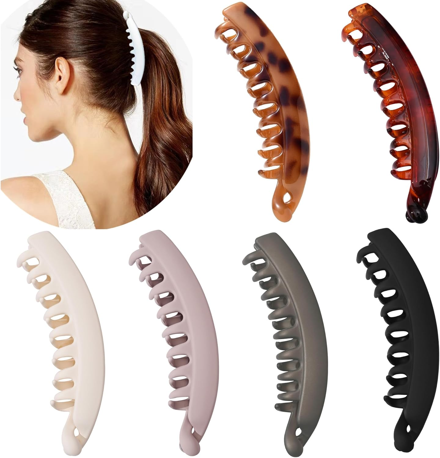 Pack of 6 Large Banana Clips Colourful Banana Hair Clip for Thick Hair, Non-Slip Ponytail Holder Clip for Women and Girls