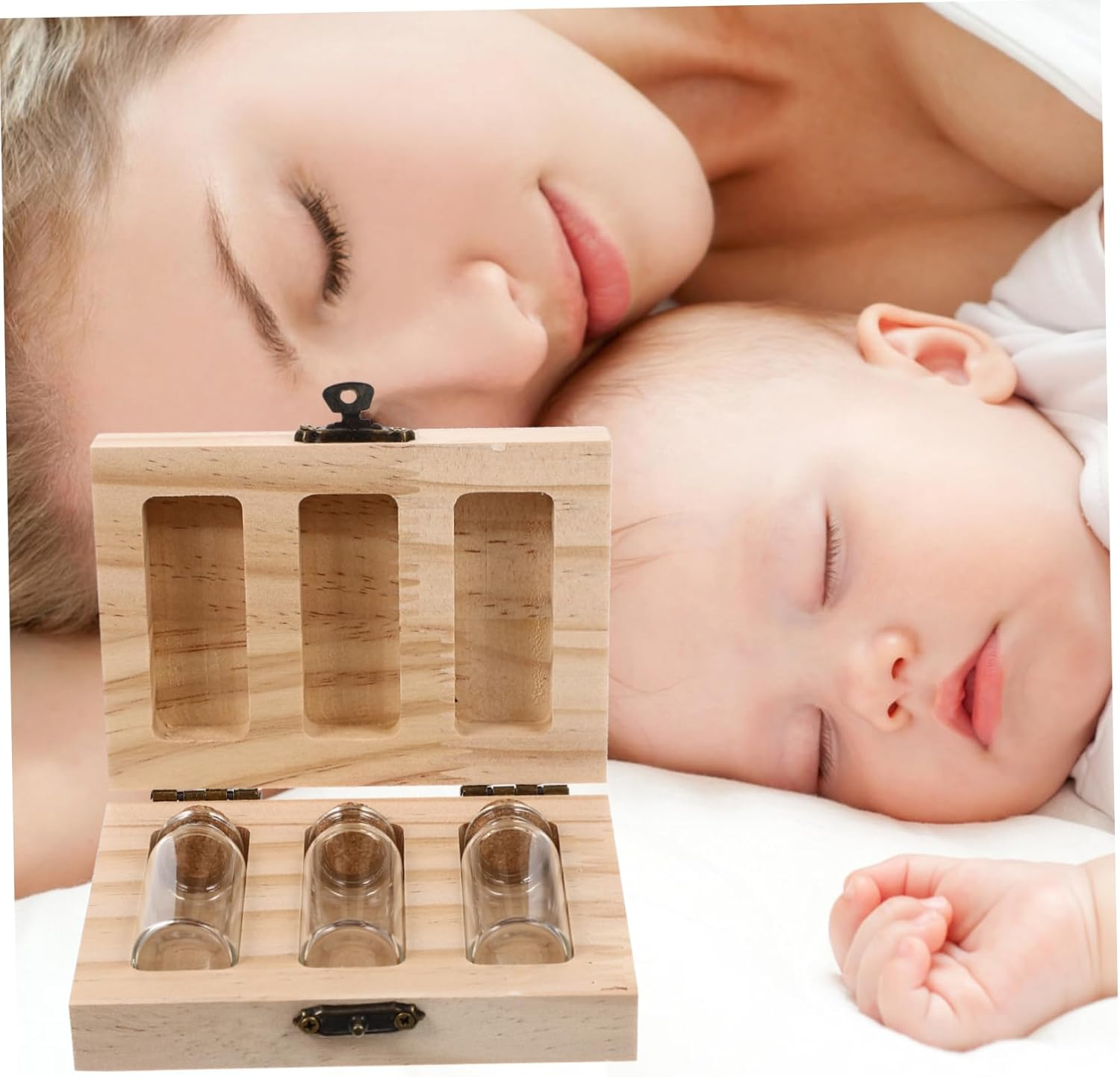 Fetal Hair Preserving Box Wooden Keepsake Organizer for First Hair and Umbilical Cord Compact Storage Bottle with Design Fun and Practical Memory Holder