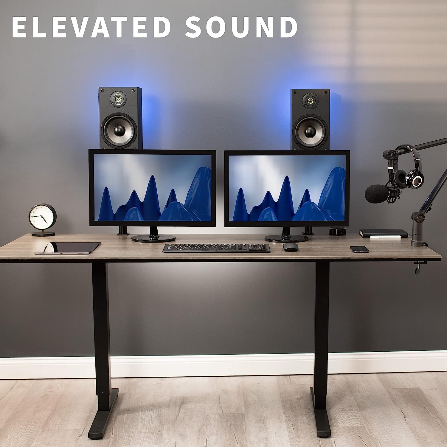 VIVO Clamp-On Speaker Stand Desk Mount Set, 10 X 9 Inch Trays, Height Adjustment and Tilt, Universal Audio Holders for Computer and Bookshelf Speakers, Elevated Sound, 2 Pack, Black, MOUNT-SP01CB image number 3