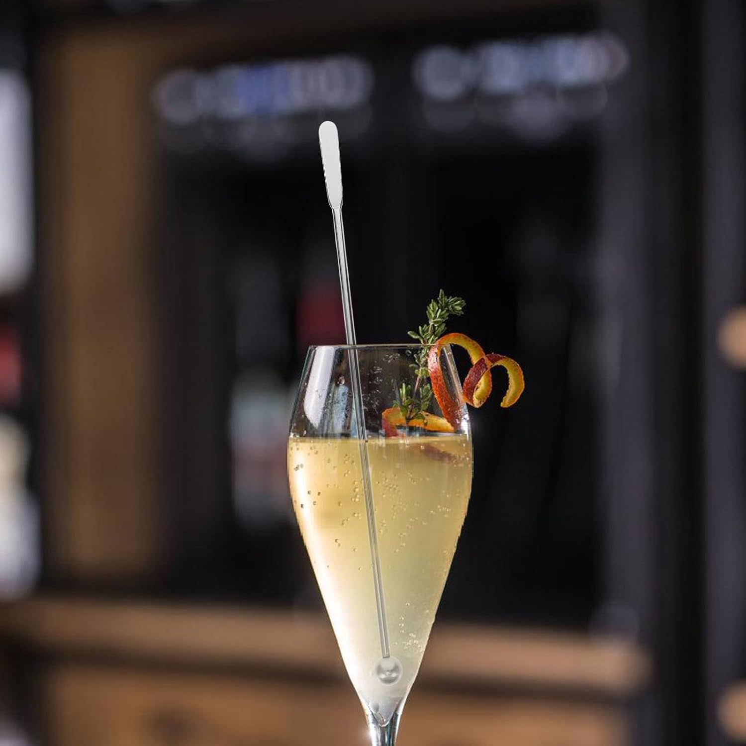 Hoement Stainless Steel Stirring Rods for Coffee and Cocktails, Reusable Silver Metal Drink Sticks with Flattened End, Beverage Mixers for Home Bar and Tea, Sturdy Party Stirrer Set image number 2