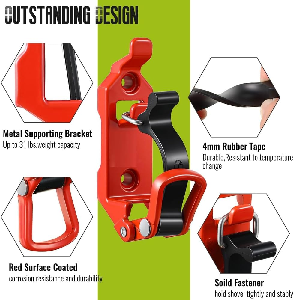 Shusmda Shovel Mount for Roof Rack, Metal Rubber Clamps, Wall Mounting Brackets, Quick Release Holder Mount Kit(4 Pcs) Red Easy Install image number 4