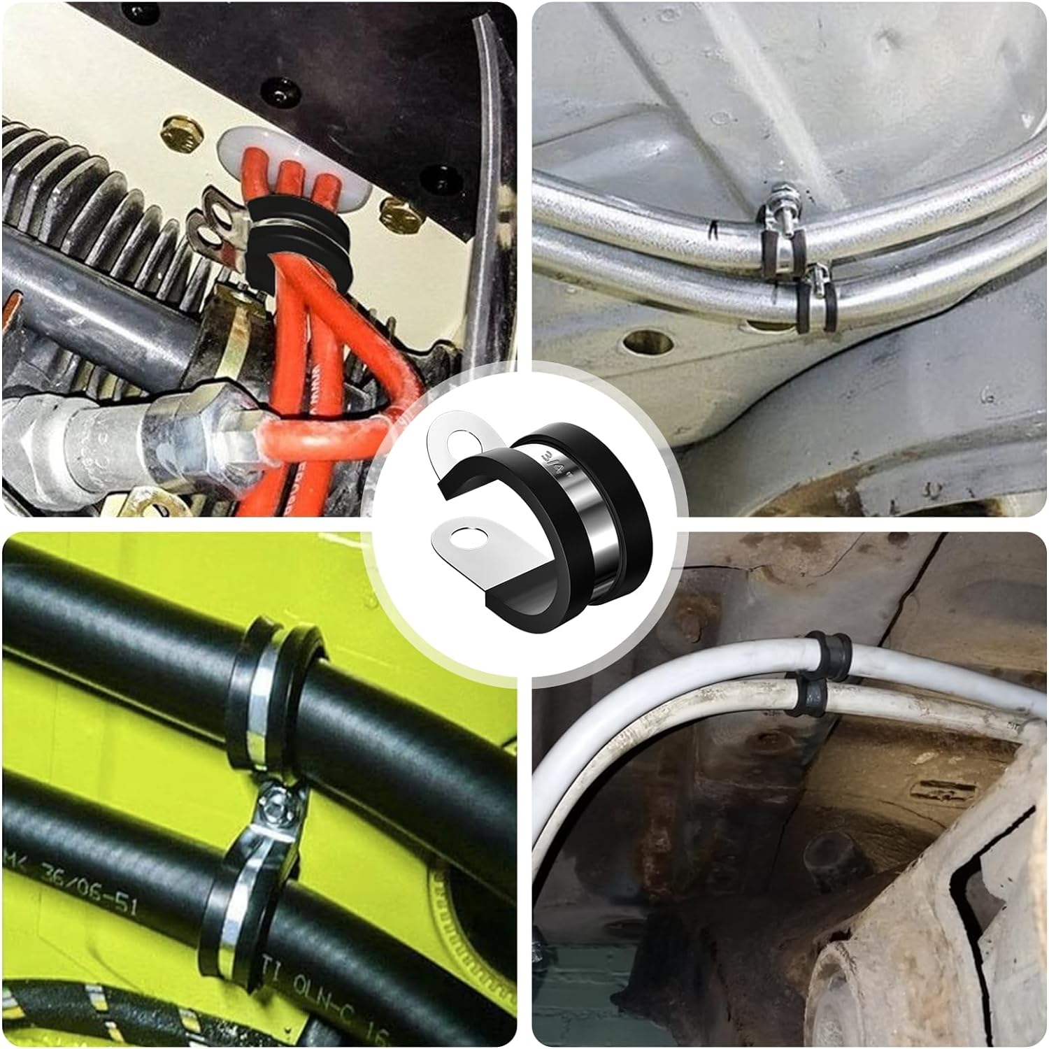 80 Pcs Cable Clamps Assortment Kit, 7 Sizes 304 Stainless Steel Metal Cable Clamp, Insulated Wire Clamps Cushion Rubber Coated Pipe Hose Clamp 1/4" 5/16" 3/8" 1/2" 5/8" 3/4" 1" image number 3