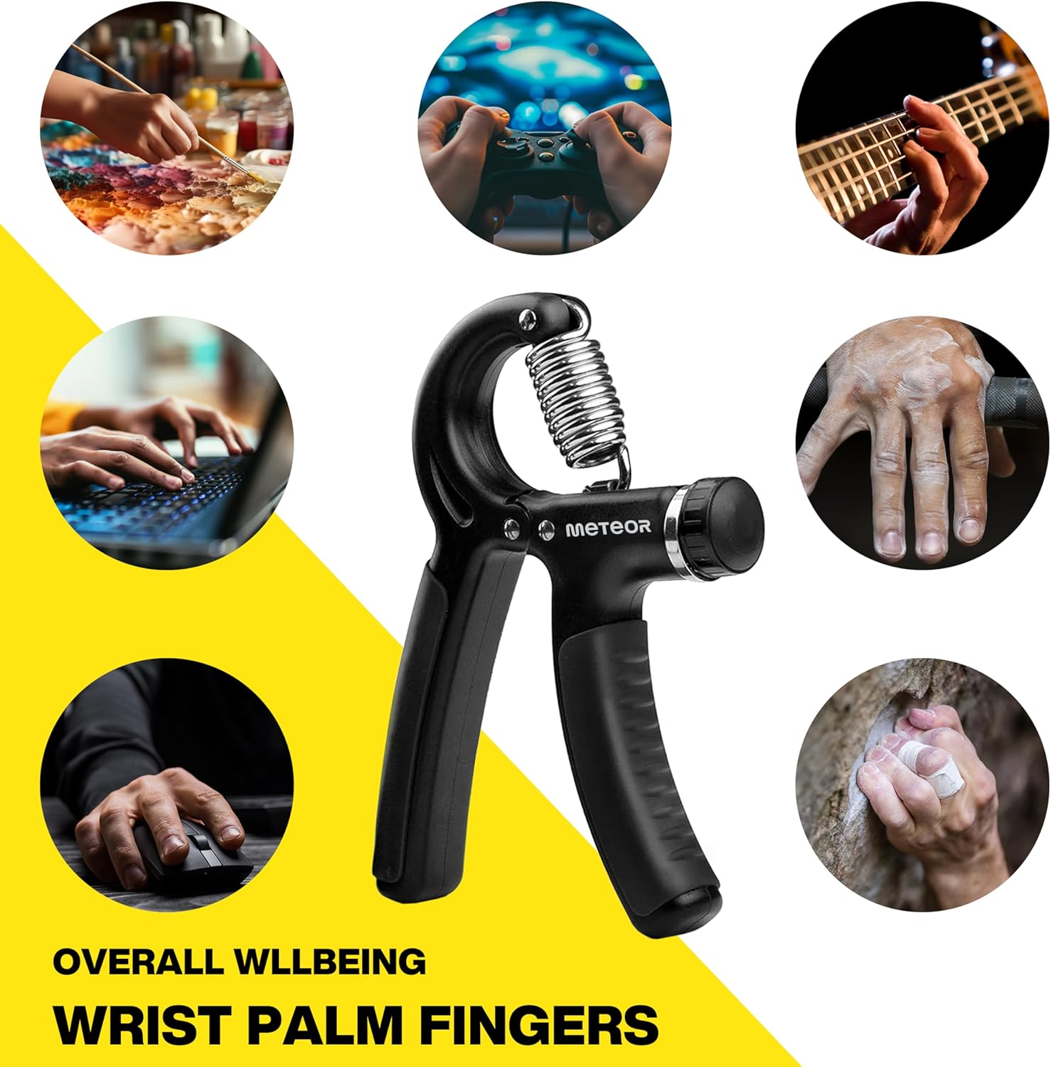 METEOR Hand Grip Strengtheners, Adjustable Gripster Trainer Set for Enhanced Grip Strength, Forearm Training, and Finger Flexibility (Black-Adjustable Grip Strenghtener) image number 5