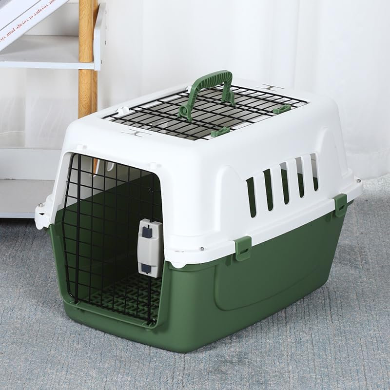 Portable Dog Cat Pet Carrier Crate Case Kennel Travel Carry Transport Cage, Lightweight Durable Ventilated Design for Car Trips & Outdoor Use (Green) image number 1