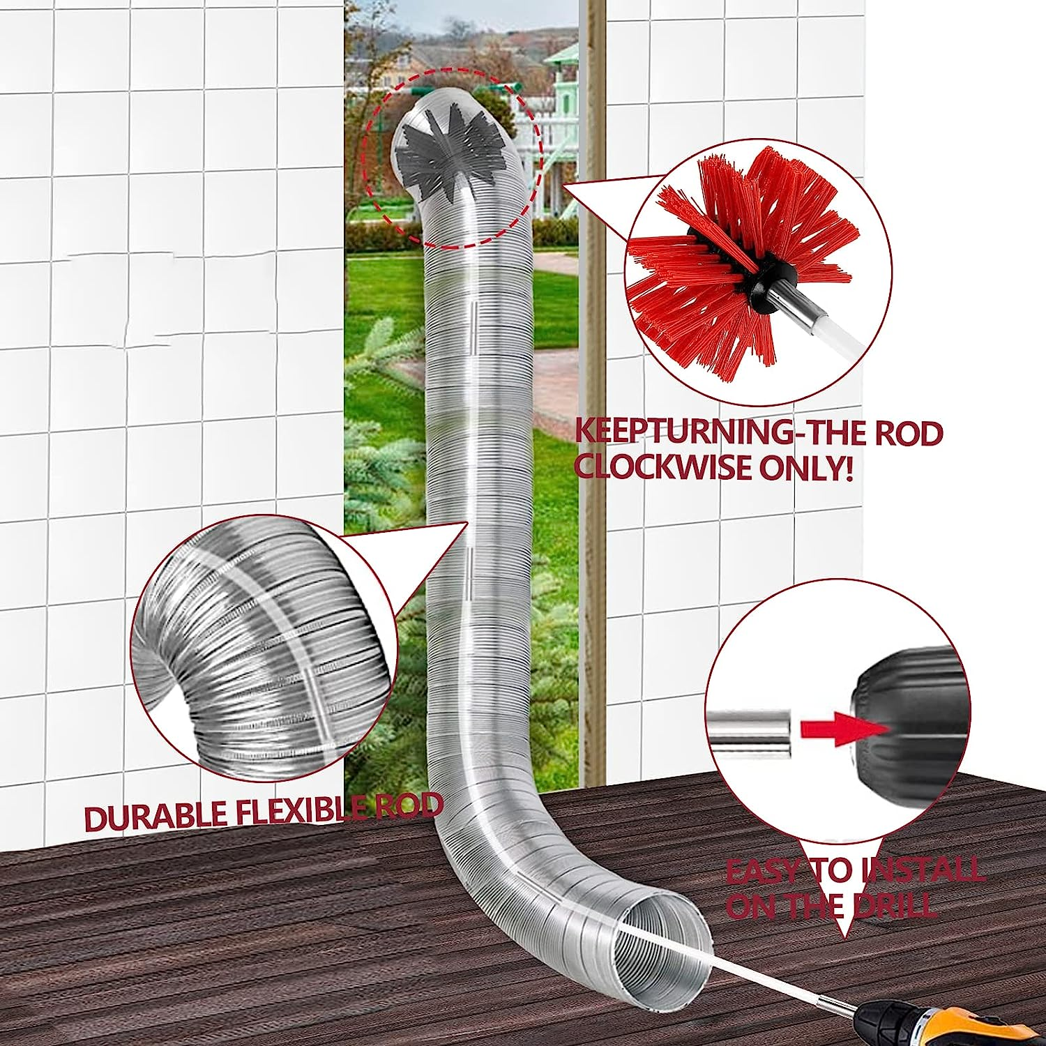 20Pcs Chimney Cleaner Brush Clean Rotary Sweep System Fireplace Kit Rod Tool Set Home Kichen Cleaning Brush, with Handheld Long Brush,Gloves,15 Flexible Rods, Brush Head for Fireplace/Dryer Vent image number 6