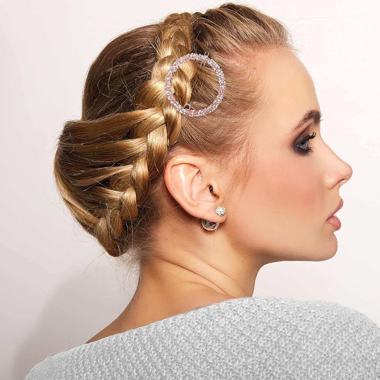 Round Circle Bling Hairpins, 3 Piece Glitter Bling Hair Pin Minimalist Hair Clips, round Circle Hollow Hairpin Hair Clips,Glitter Circle Barrettes Minimalist Hairpins for Women image number 3