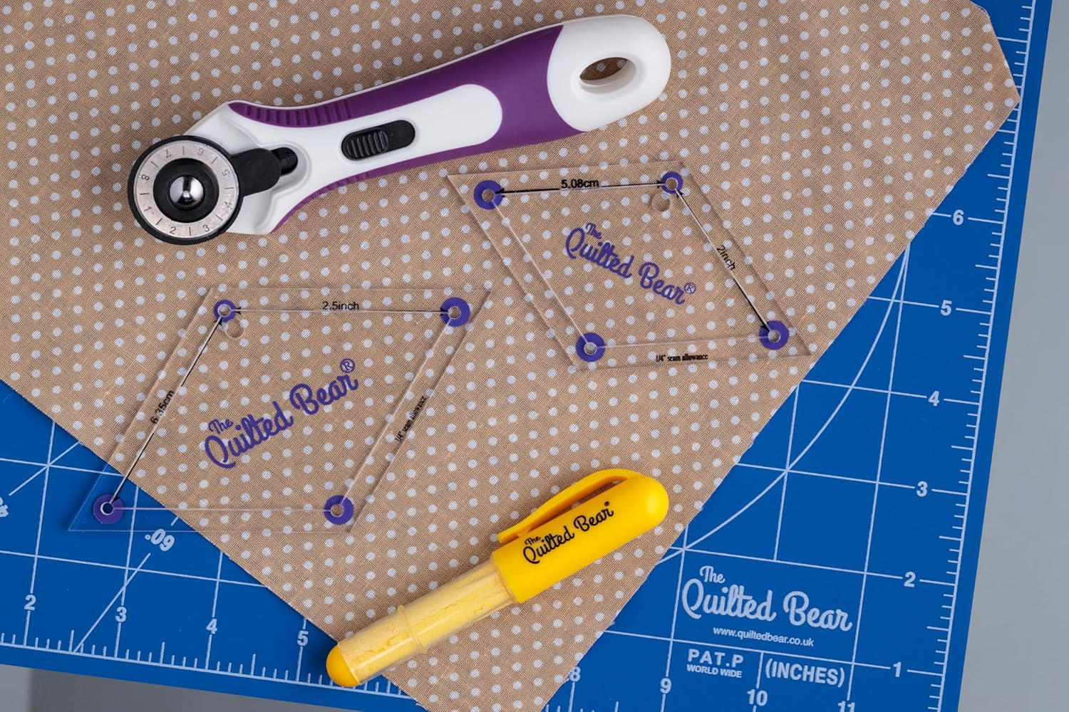 The Quilted Bear Diamond Quilting Templates - Set of 8 Non-Slip Clear Acrylic Templates for Quilting, Patchwork, Dressmaking and Sewing (3/4 Inch - 3 Inches) image number 5