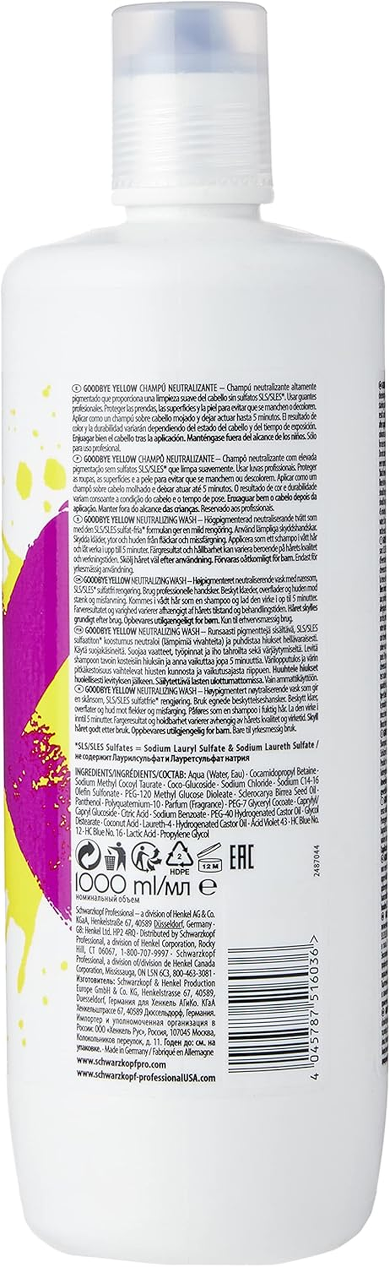 Schwarzkopf Professional Goodbye Yellow Neutralizing Shampoo, 1000 Ml