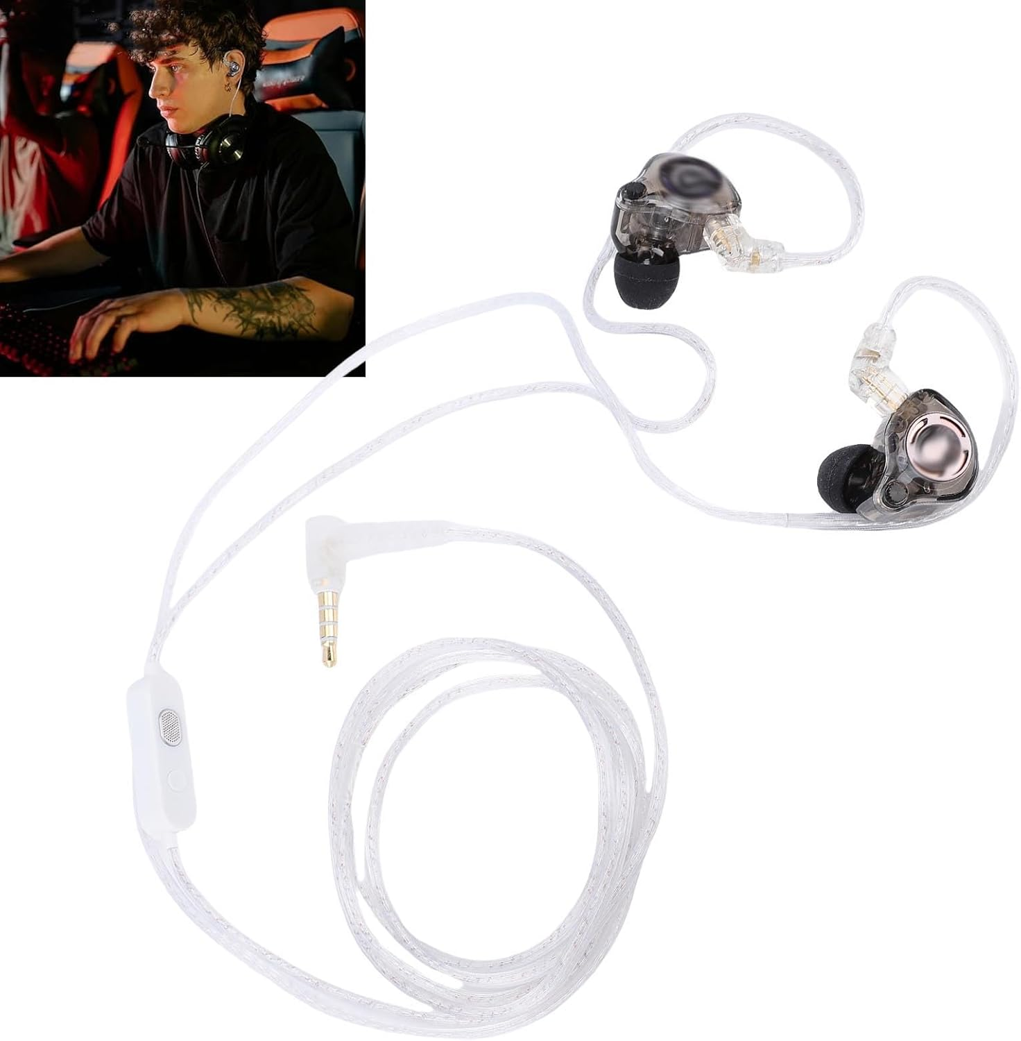 GOWENIC Wired Earphones with Mic, 1BA and 1DD Hybrid Driver Setup Combines a 10Mm Dynamic Driver, Detachable Cable, for Live Performances or on the Go Usage