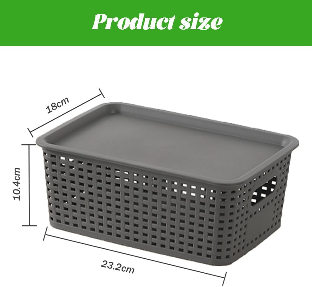 SHENMAIDAY 12-Pack Plastic Storage Baskets, Storage Boxes with Lids, Food Storage, Stackable Storage Boxes, Home Organizers for Shelves Drawers Desktop Closets, Gray image number 3